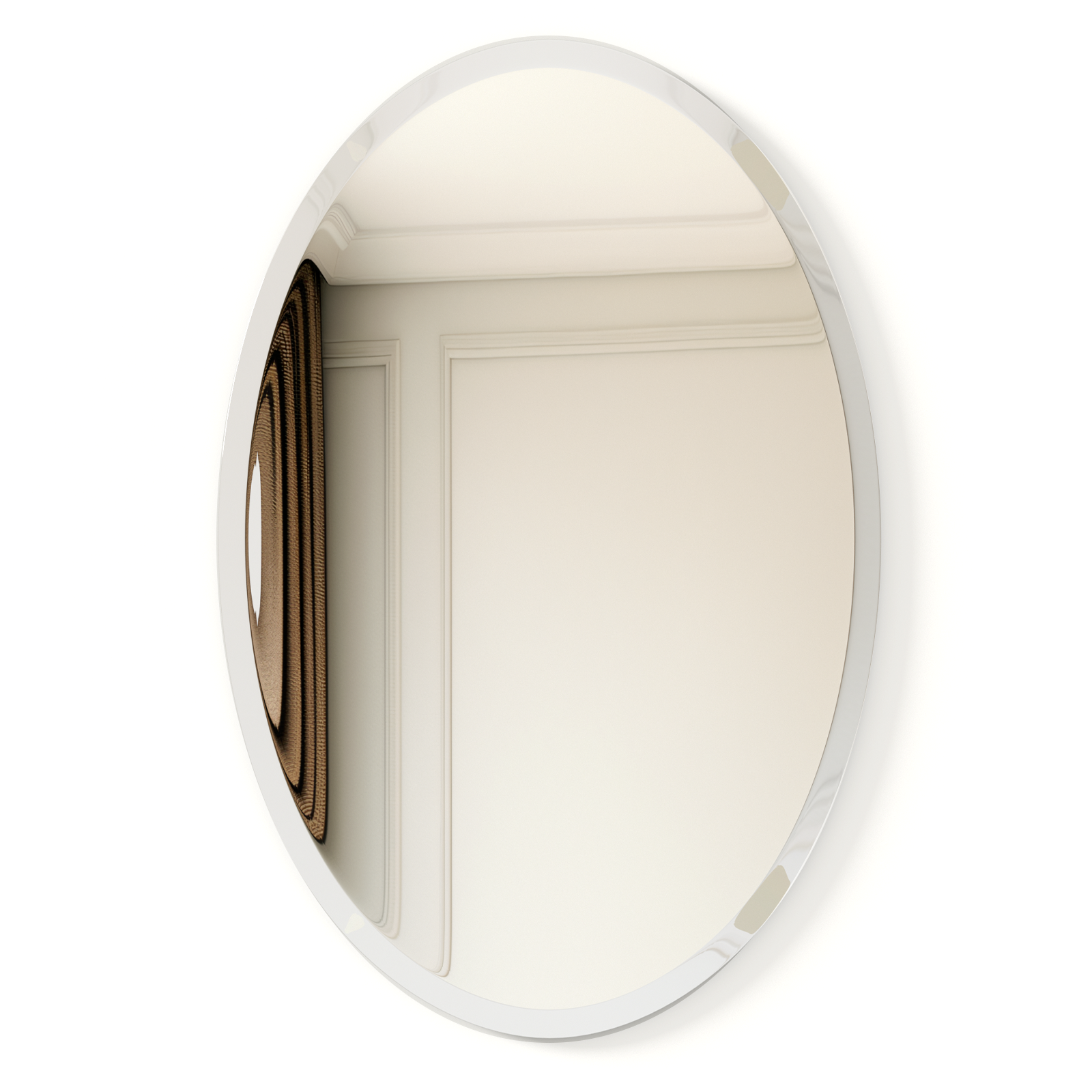 USHOWER Kadra Series 20x28 Frameless Oval Bathroom Mirror, Vertical Mount, Minimalist Look on White Wall
