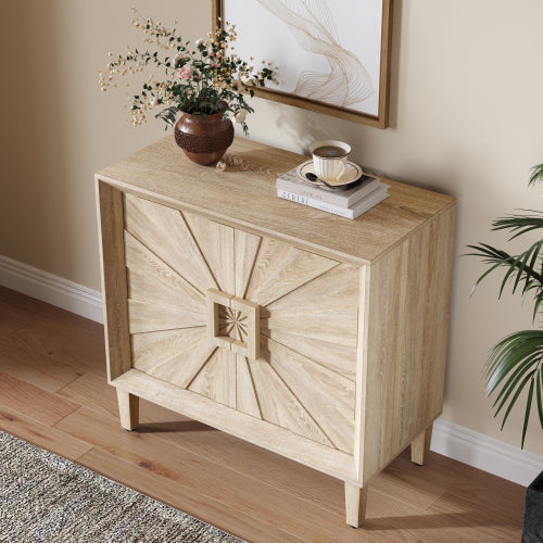 31.5" Mid-Century Credenza Sideboard Buffet Cabinet with Symmetrical Sunburst Doors, Adjustable Shelves for Dining Room, Entryway & Hallway, Natural