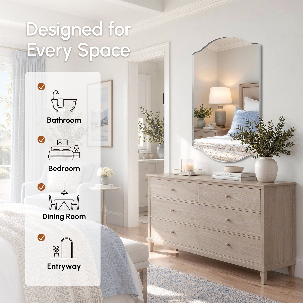 Stainless Steel Frame Silver Double Arch Bathroom Mirror – 24" x 32"