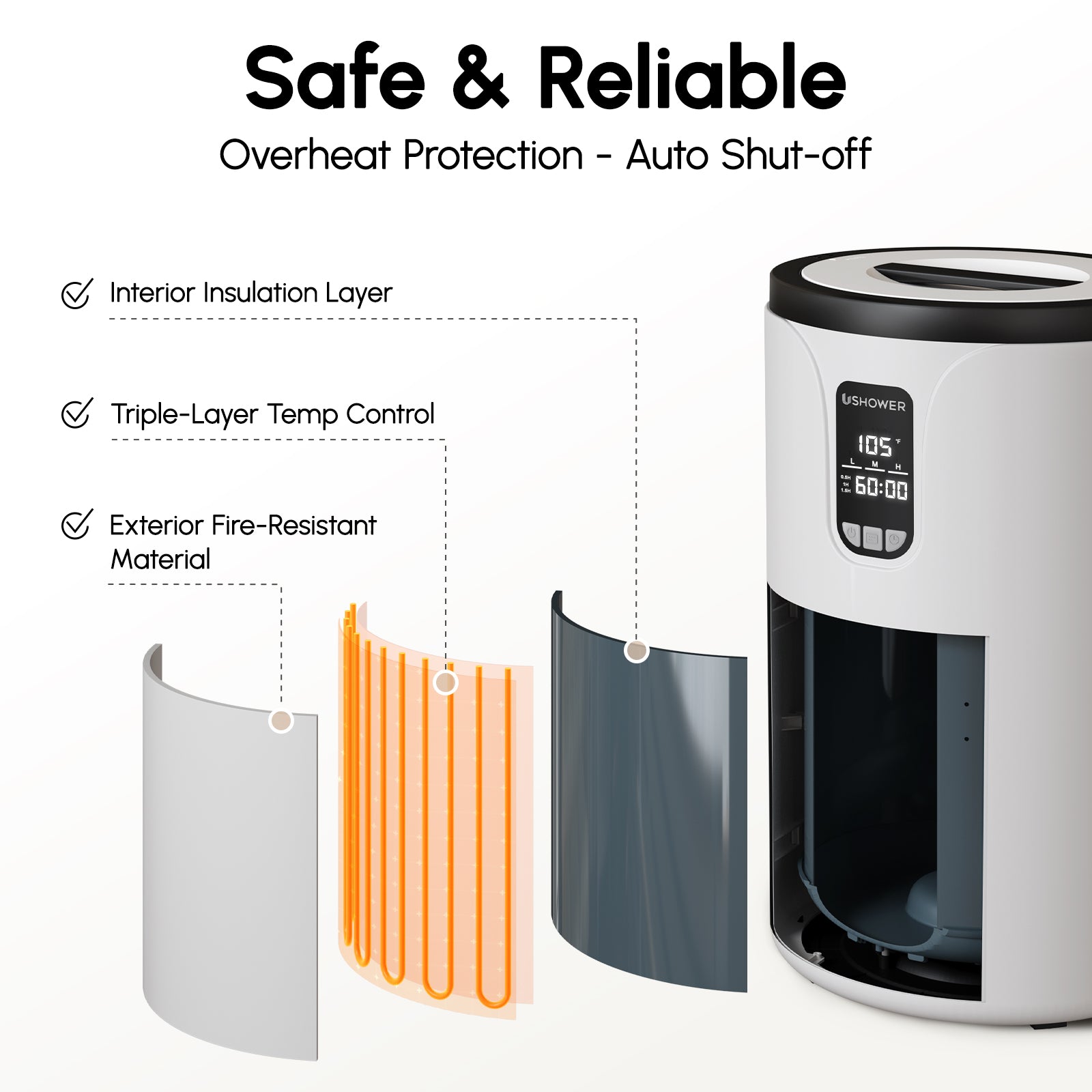 Safe and reliable towel warmer with triple layer insulation and auto shut off protection