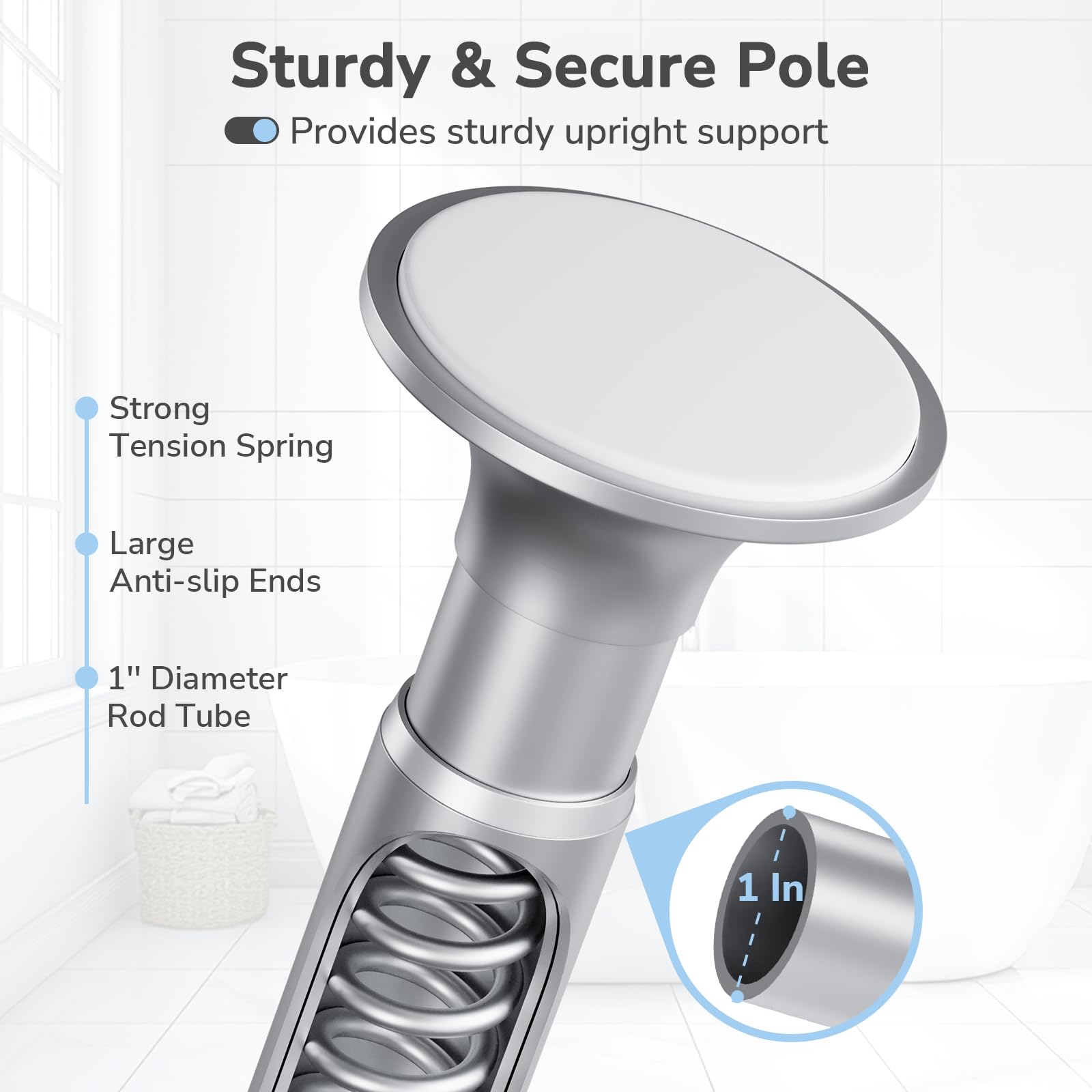 USHOWER Stokado Corner Shower Caddy Tension Pole Features Strong Tension Spring and Anti-Slip Pads for Stable Support