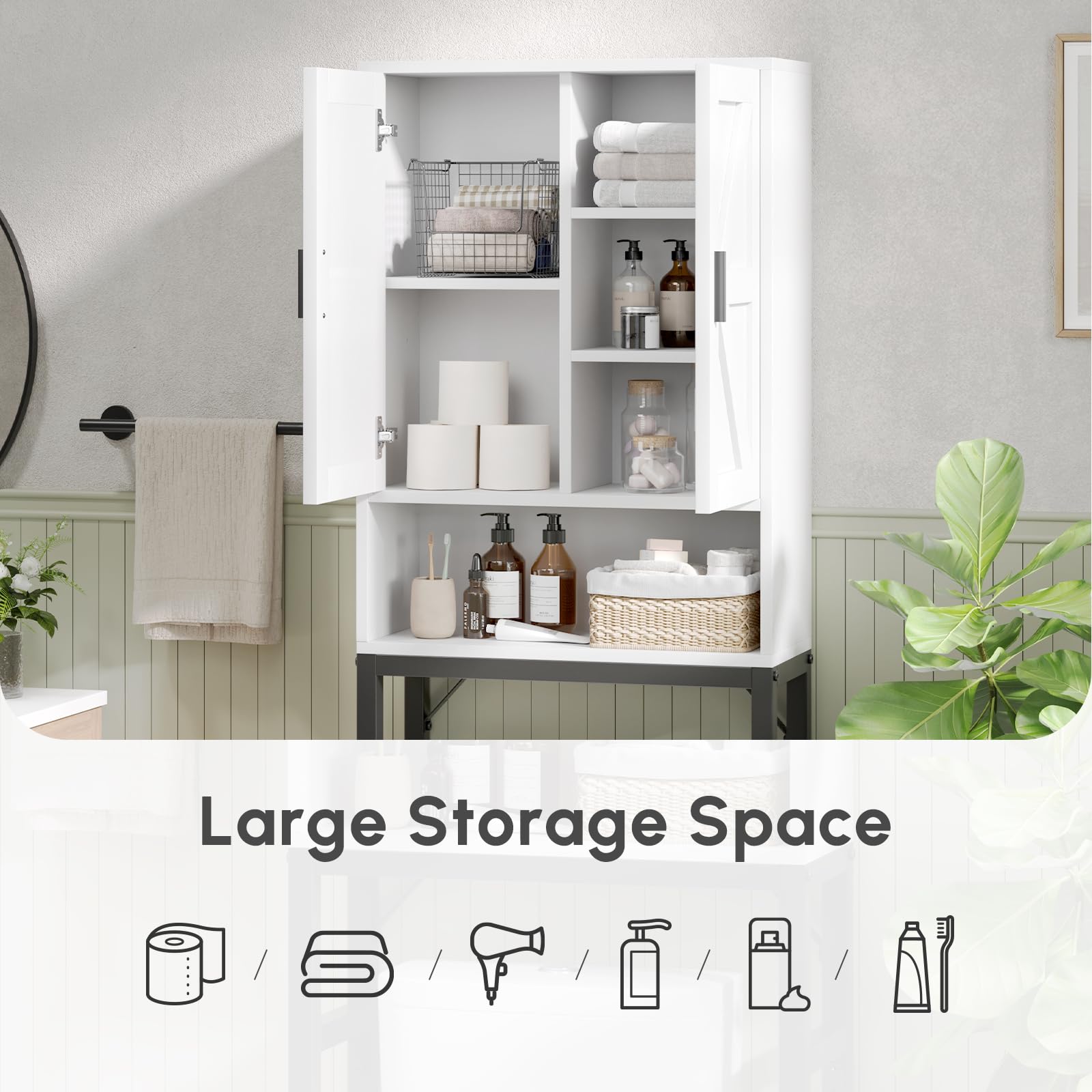 USHOWER Stokado Series – Over-the-Toilet Organizer with Large Storage Space for Toiletries, Towels, and Bathroom Supplies