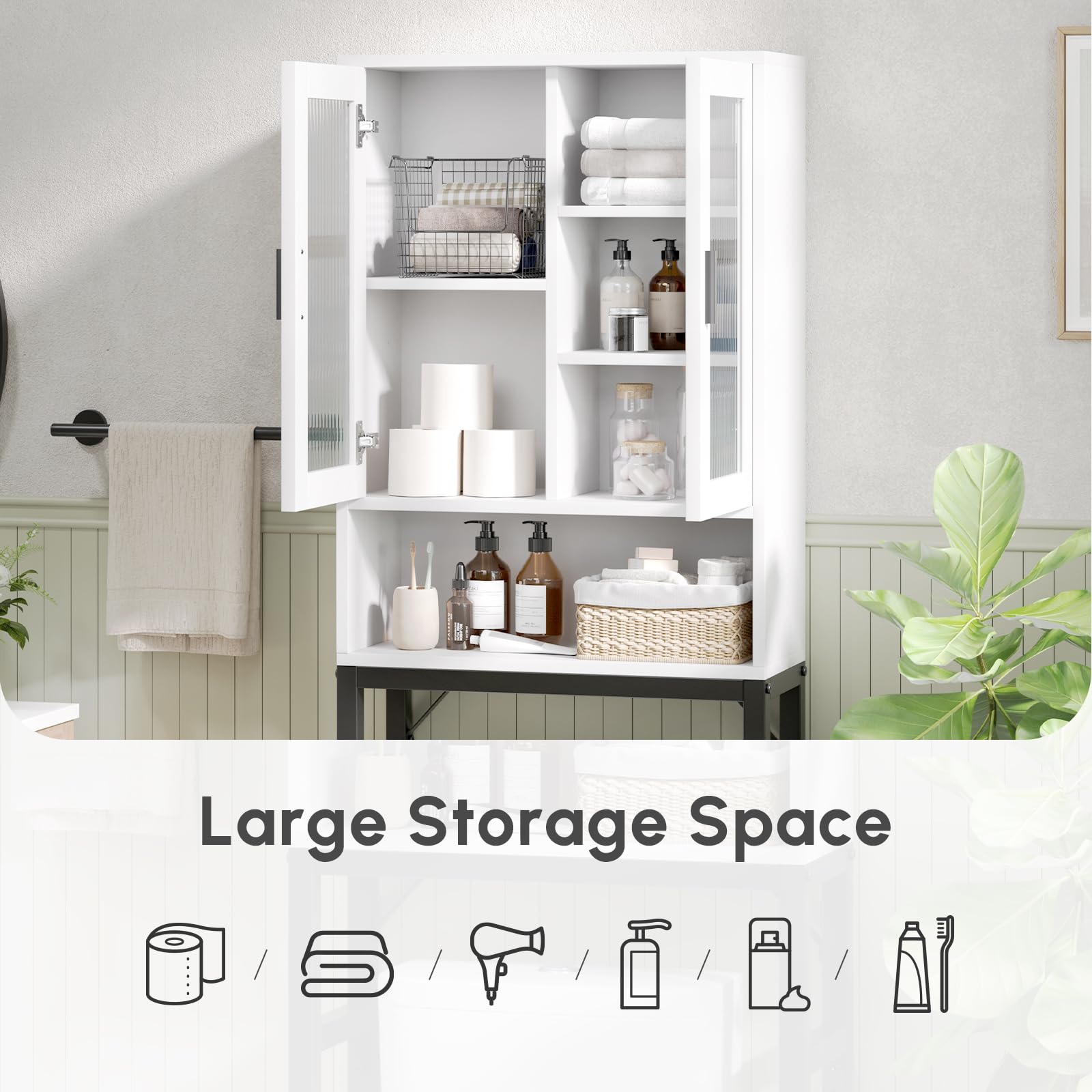 USHOWER Stokado Series – Over-the-Toilet Organizer with Large Storage Space for Toiletries, Towels, and Bathroom Supplies