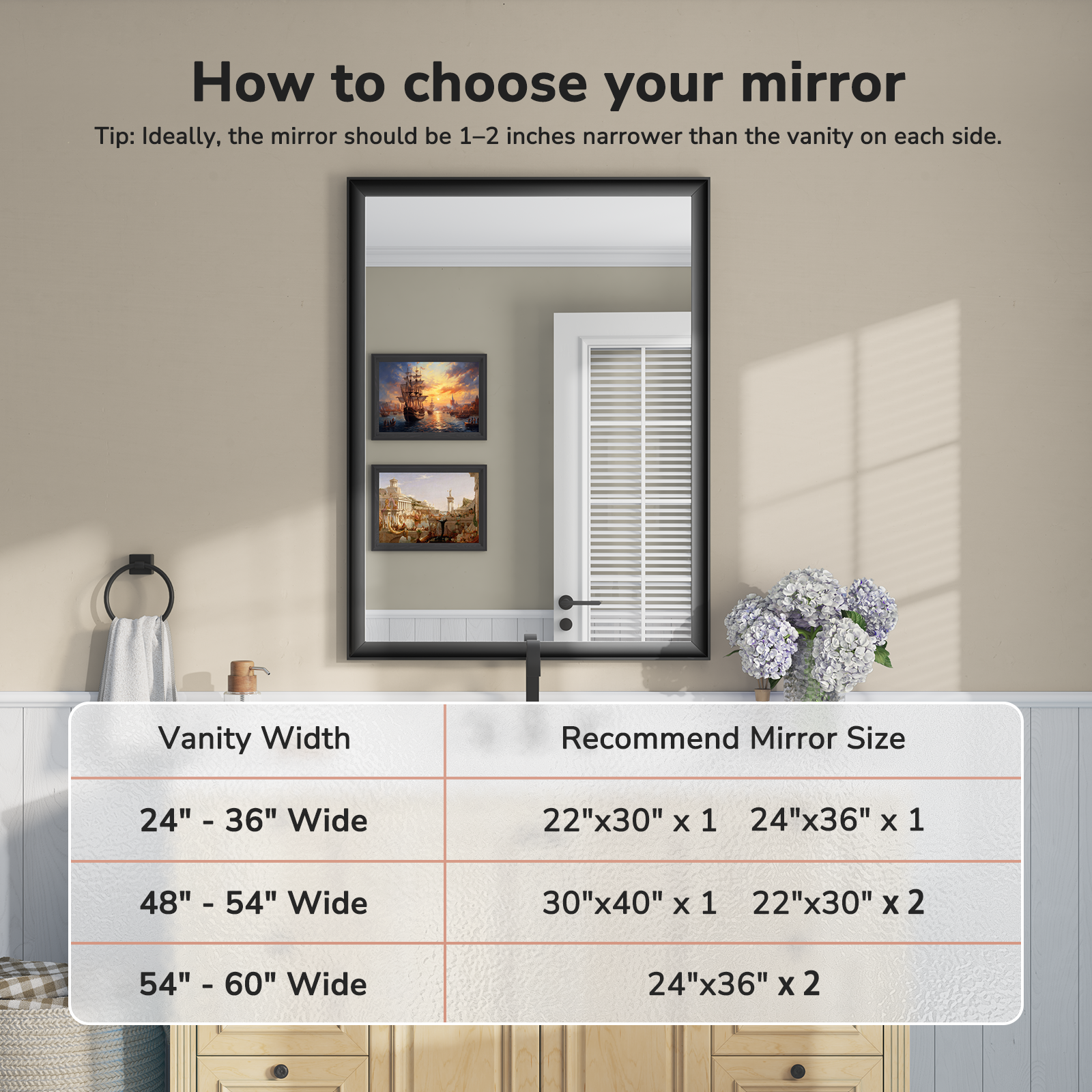 USHOWER Curva Mirror, Rectangular Black Metal Framed Mirror, 30'' x 40''