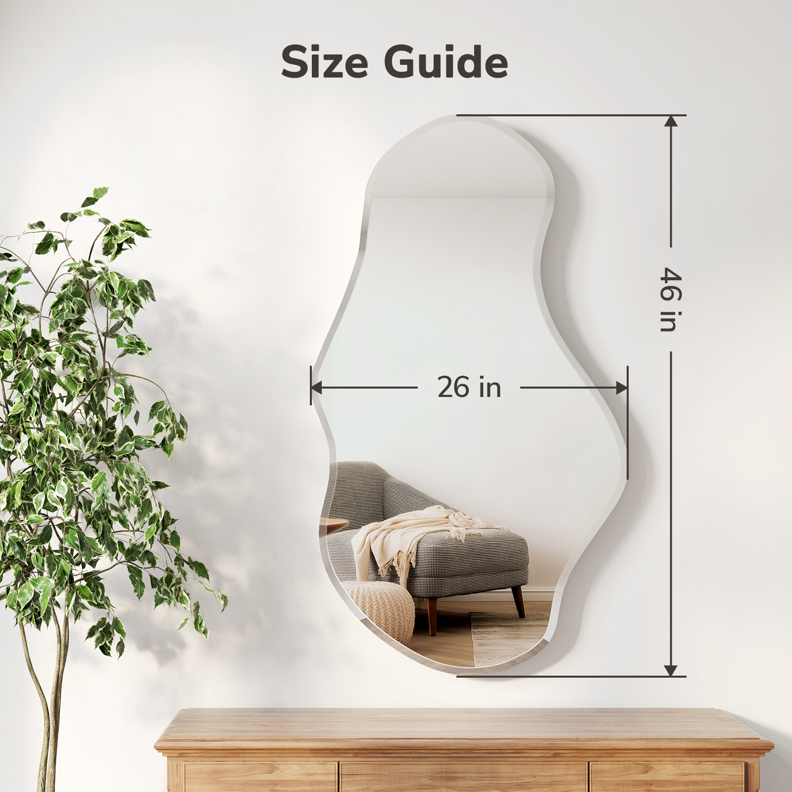 USHOWER 26 x 46 inch irregular wall mirror wavy design size guide