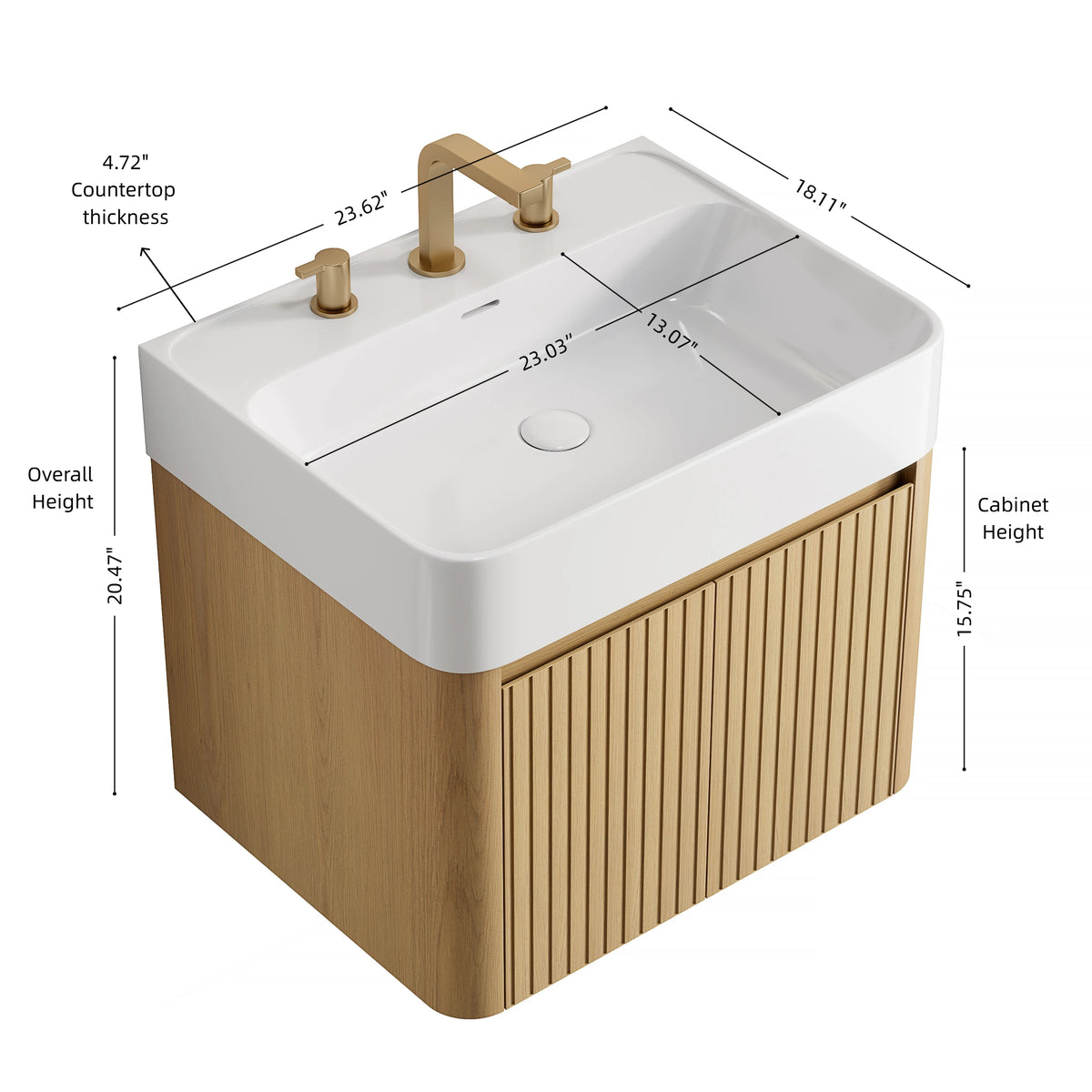 LORAN 24" Wall-Mounted Bathroom Vanity with White Solid Surface Integrated Basin, Floating Storage Cabinet, Corolla Oak Woodgrain, 8" Widespread 3-Hole Faucet Configuration, Disassembled(副本)