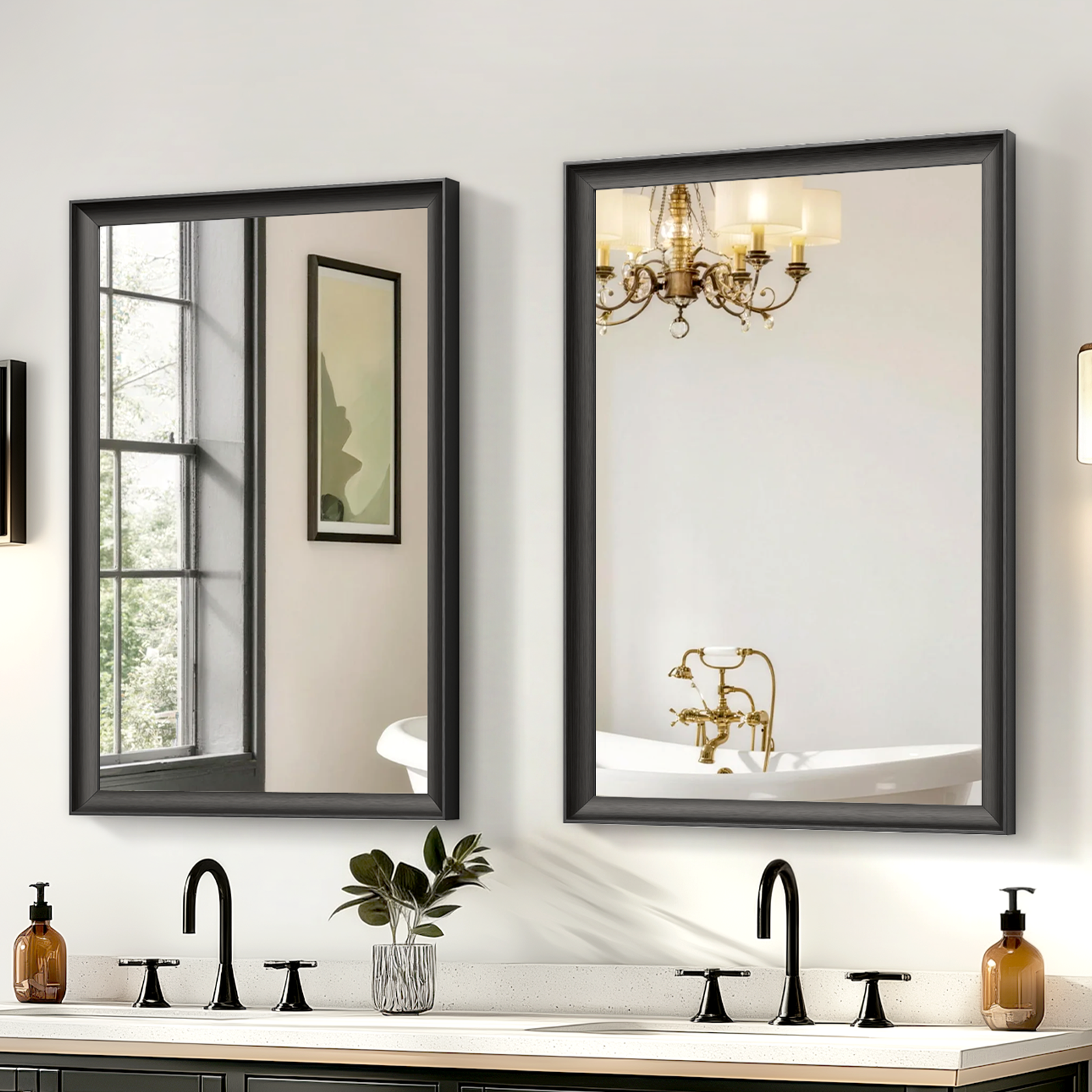 USHOWER Curva Mirror, 2-Pack Rectangular Black Metal Framed Mirror, 24'' x 36''