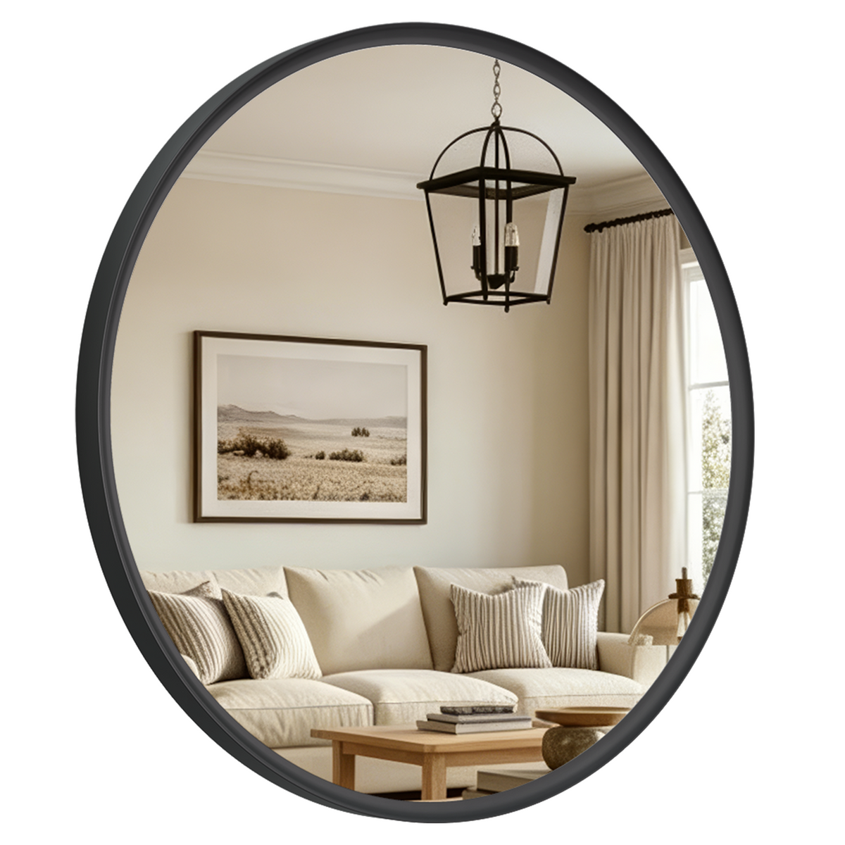 USHOWER Curva Round Bathroom Mirror 30 Inch, Black Circle Mirror Over Sink Vanity