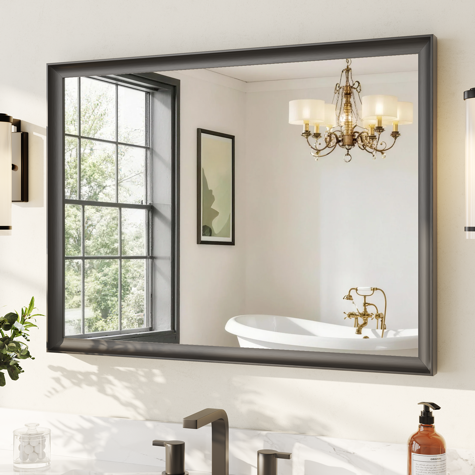 USHOWER Curva Mirror, Rectangular Black Metal Framed Mirror, 30'' x 40''