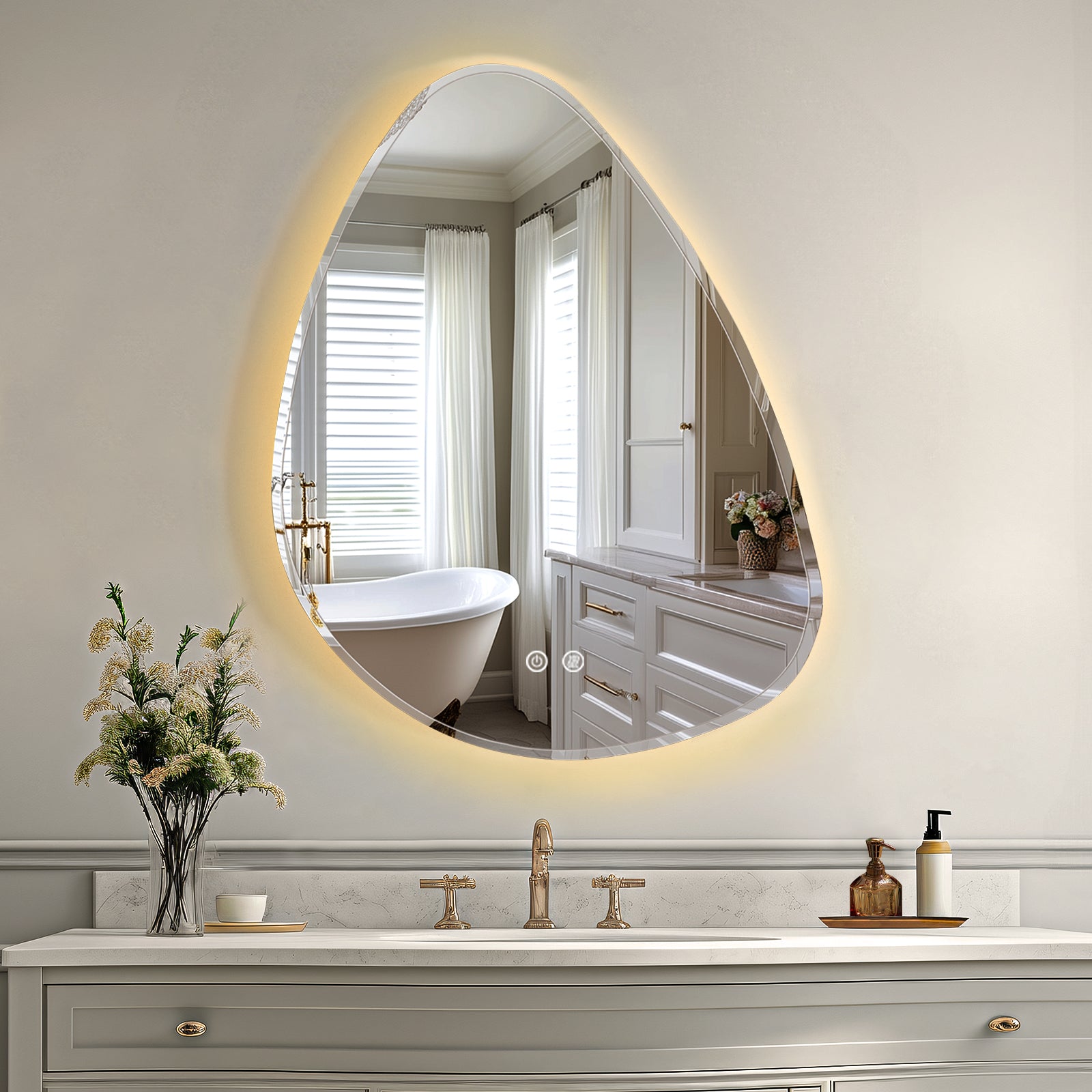 USHOWER Klara Series – Irregular Shaped LED Bathroom Mirror 26'' x 32''