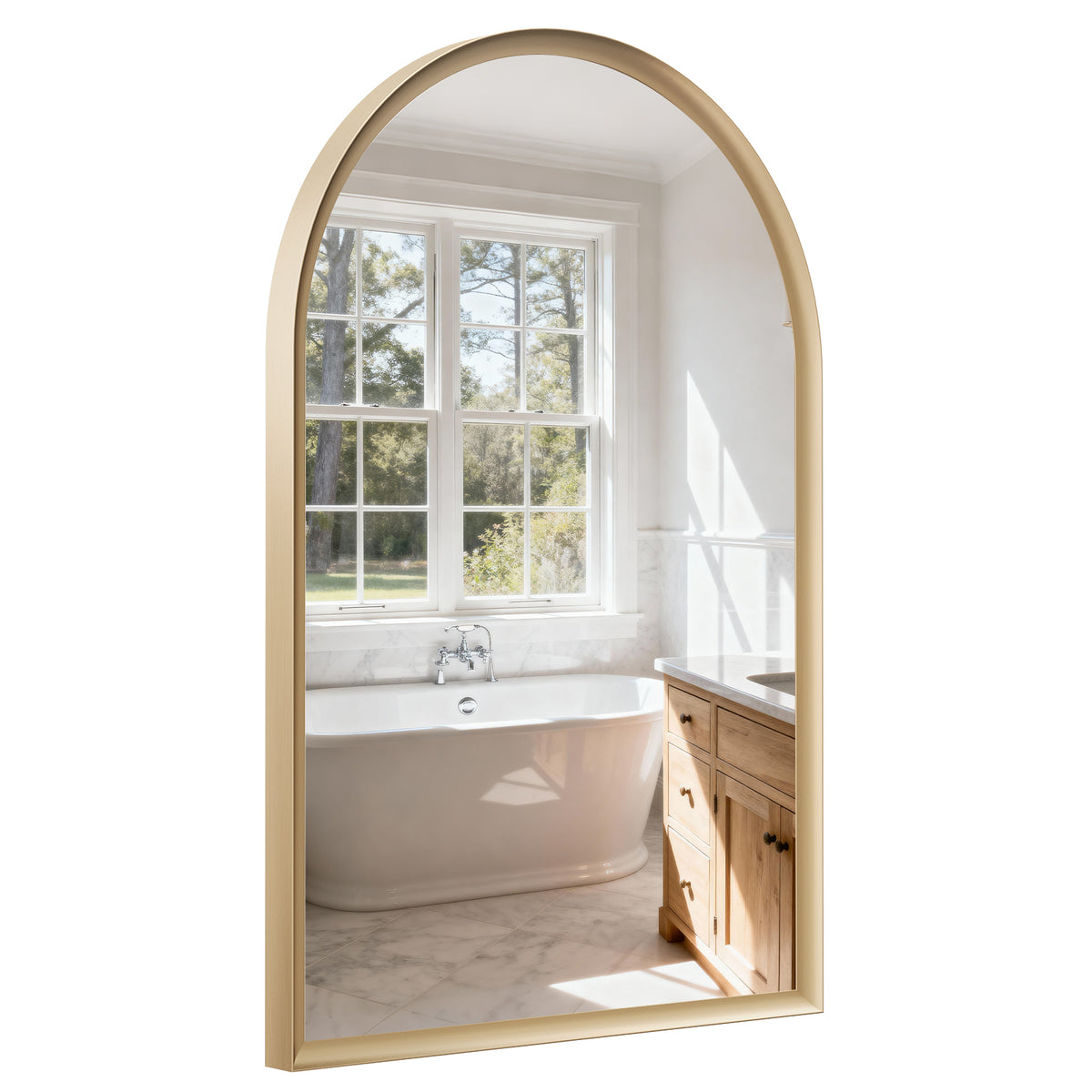 USHOWER Curva Brushed Gold Arched Mirror 24x36 Inch, Arched Bathroom Mirror
