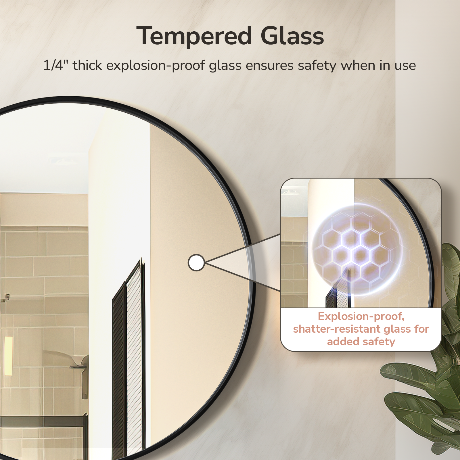 USHOWER Nwar Series – 42'' Black Round Bathroom Mirror