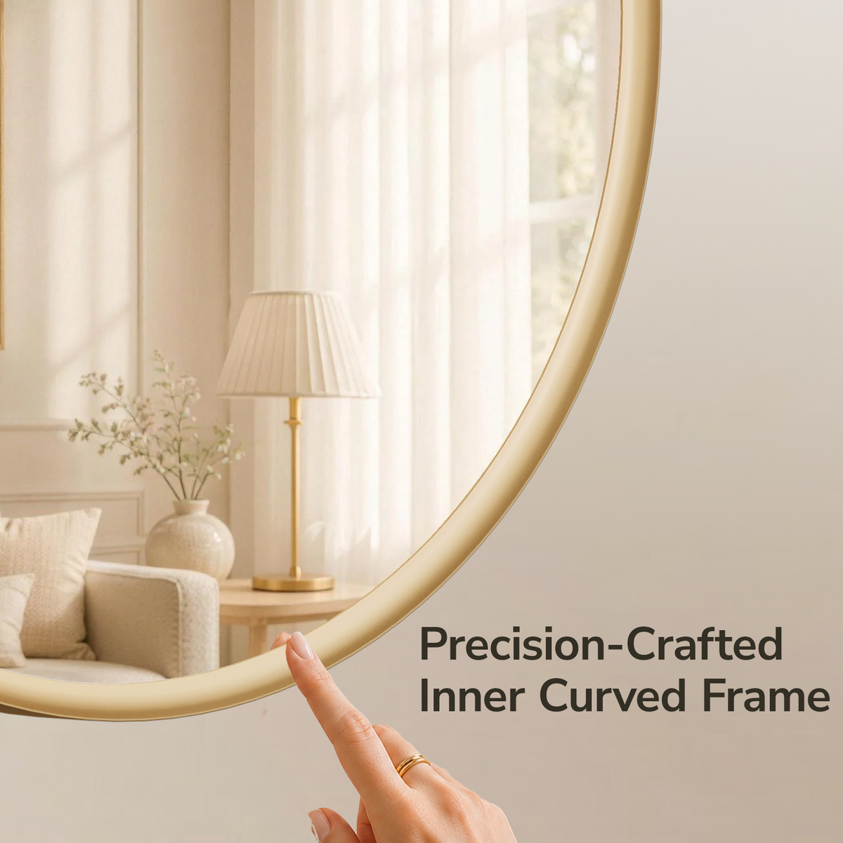 USHOWER Curva Round Bathroom Mirror 30 Inch, Brushed Gold Circle Mirror Over Sink Vanity