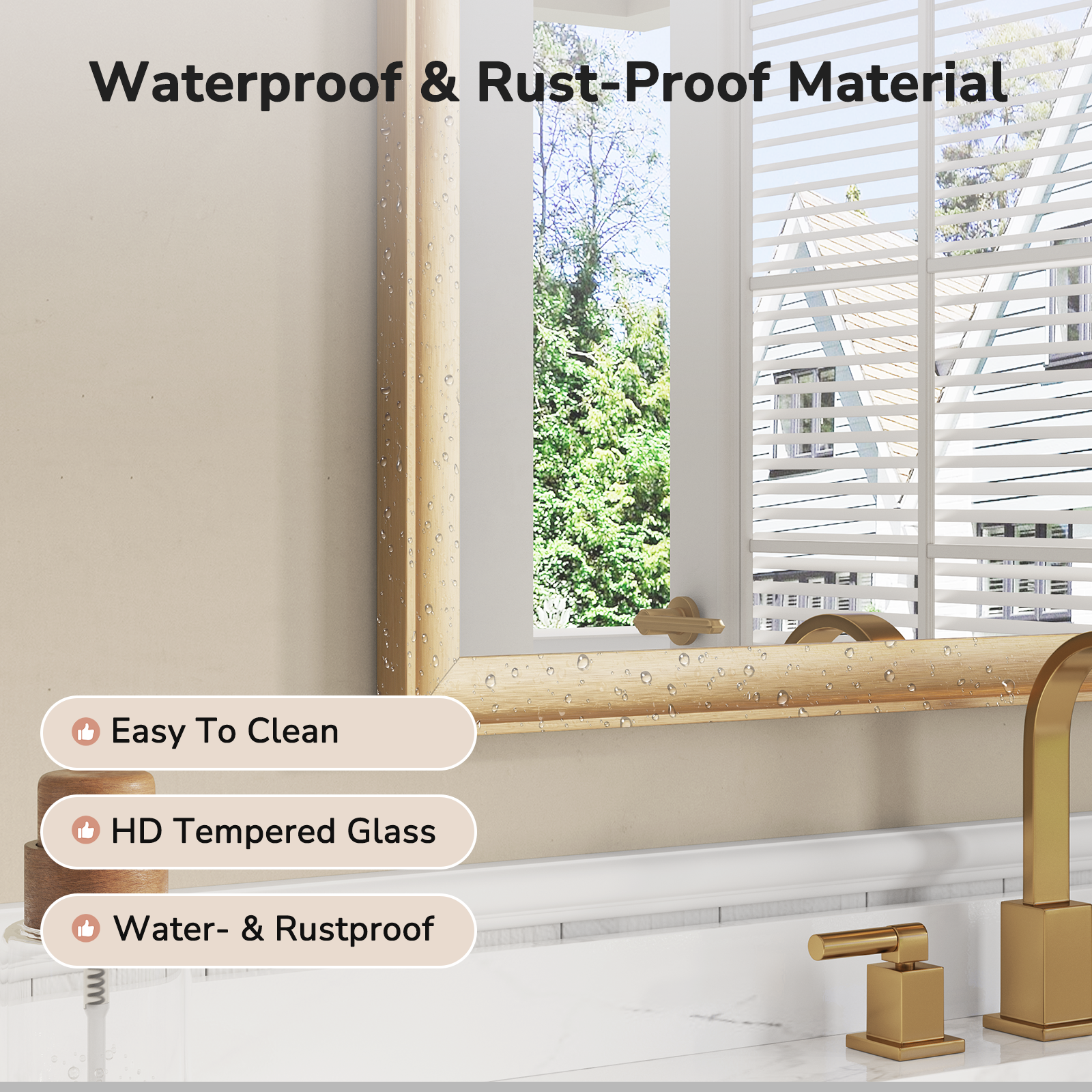 USHOWER Curva Mirror, Rectangular Gold Metal Framed Mirror, 22'' x 30''