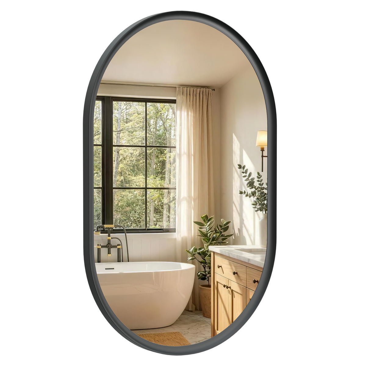 USHOWER Curva Black Oval Mirror 24x36 Inch, Oval Bathroom Mirror