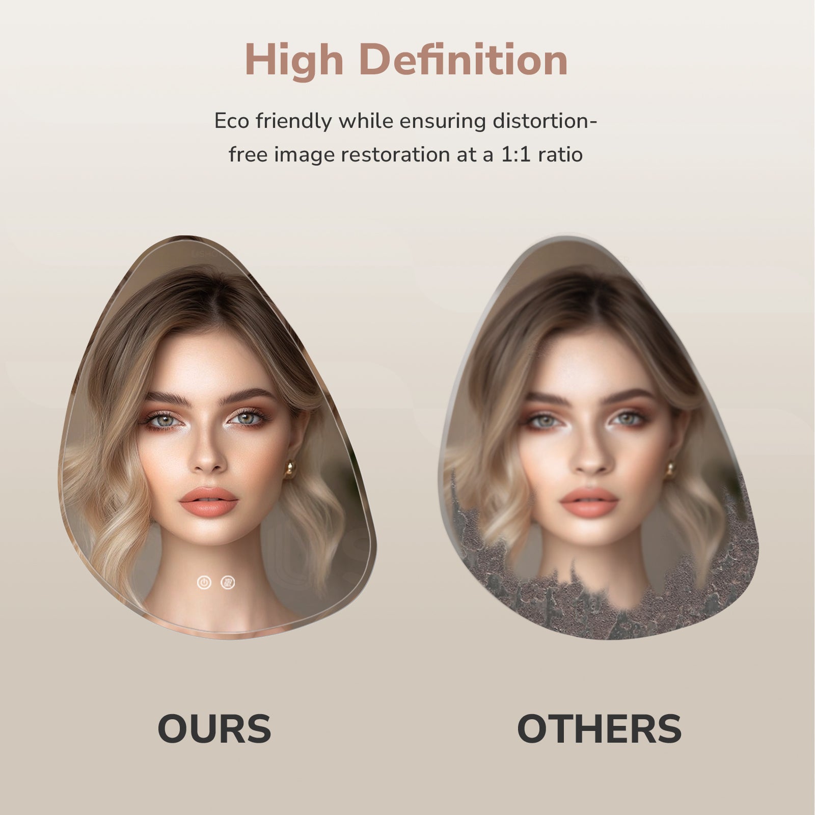 High definition egg shape LED bathroom mirror with distortion-free reflection