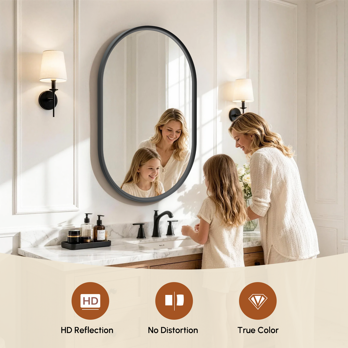 USHOWER Curva Black Oval Mirror 24x36 Inch, Oval Bathroom Mirror