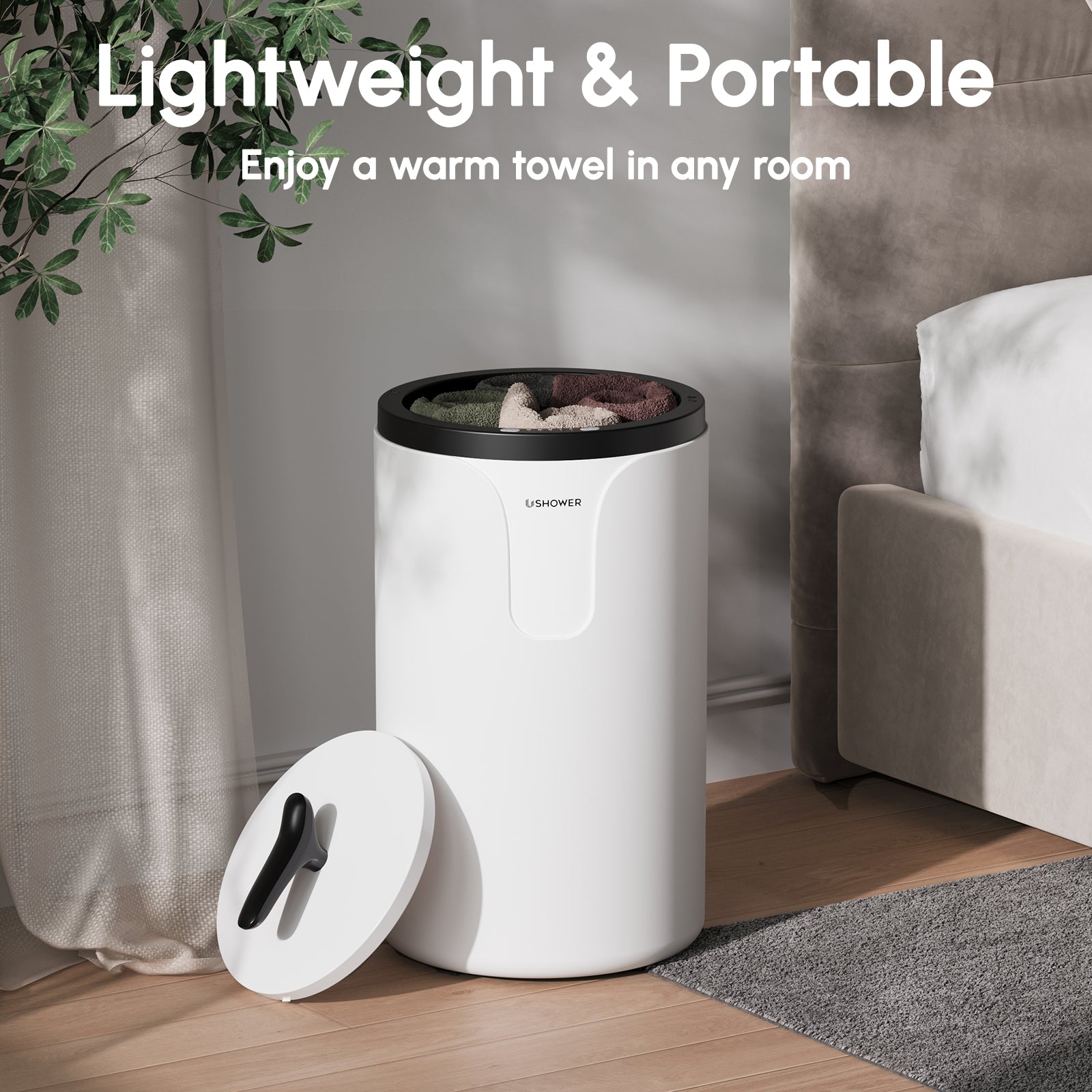 USHOWER lightweight portable towel warmer for bathroom bedroom or living room use