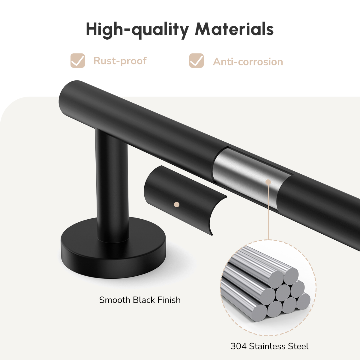 rust-proof towel bar Made of 304 Stainless Steel with Smooth Black Finish