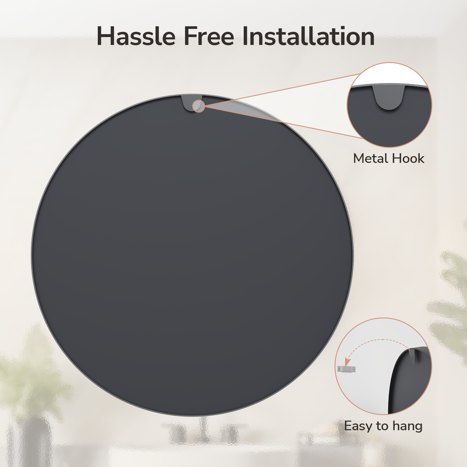 USHOWER Nwar Series – 42'' Black Round Bathroom Mirror