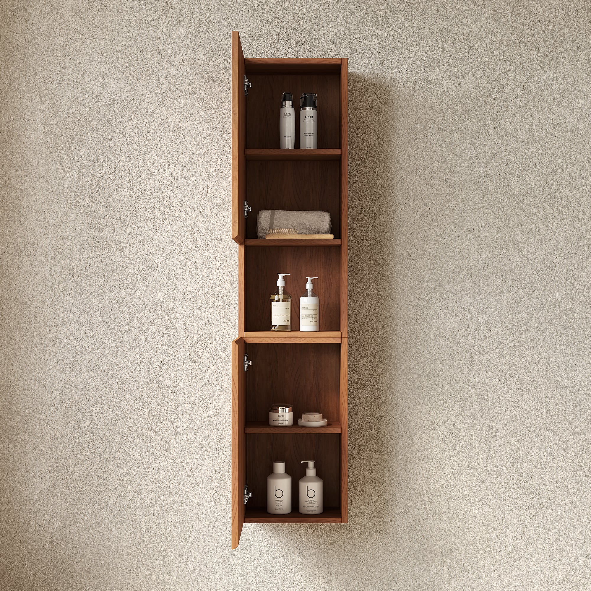 MITCH 59" Tall Bathroom Wall Mounted Cabinet, Narrow Storage Cabinet with Doors and Shelves, Suitable for Small Spaces, Applicable to Bathroom, Living Rooms and Laundry, Brown Oak Woodgrain Color