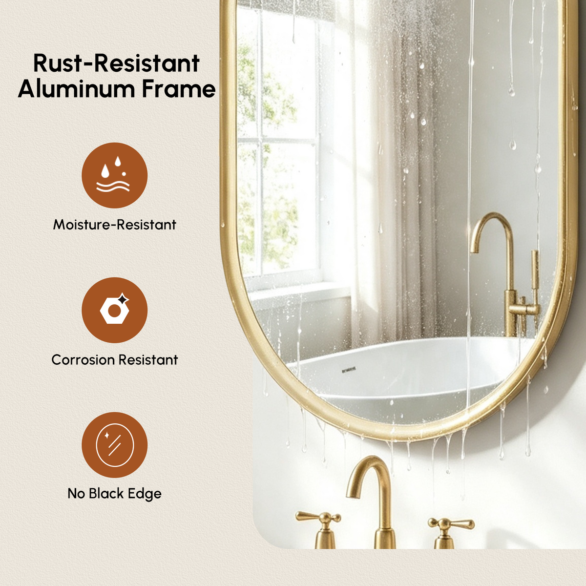 USHOWER Curva Brushed Gold Oval Mirror 24x36 Inch, Oval Bathroom Mirror
