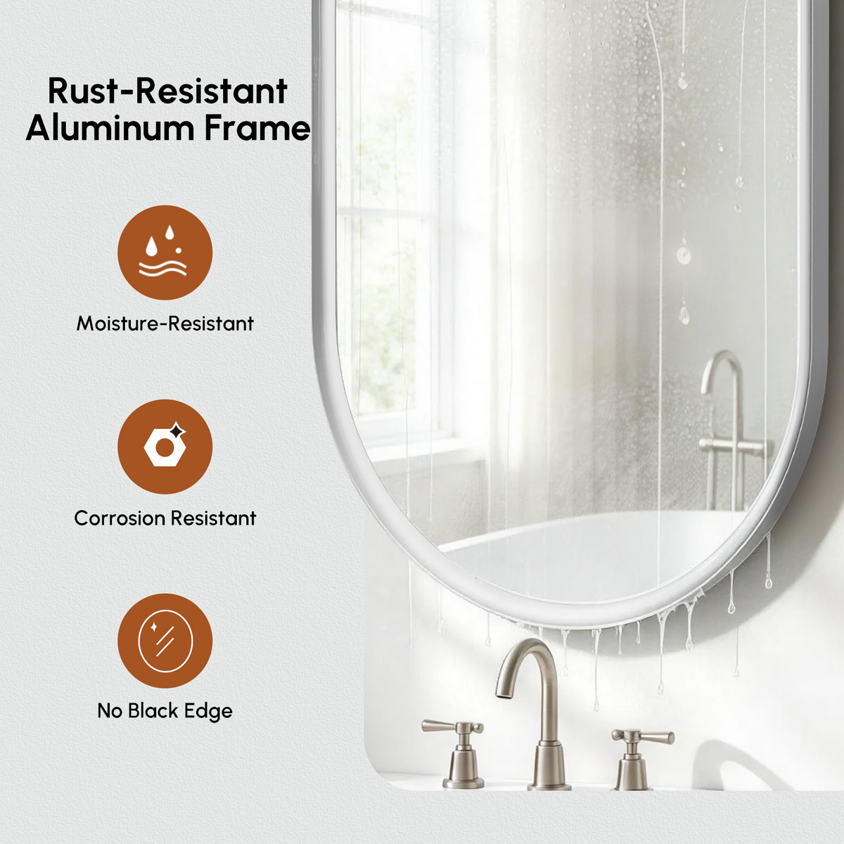 USHOWER Curva Brushed Nickel Oval Mirror 24x36 Inch, Oval Bathroom Mirror
