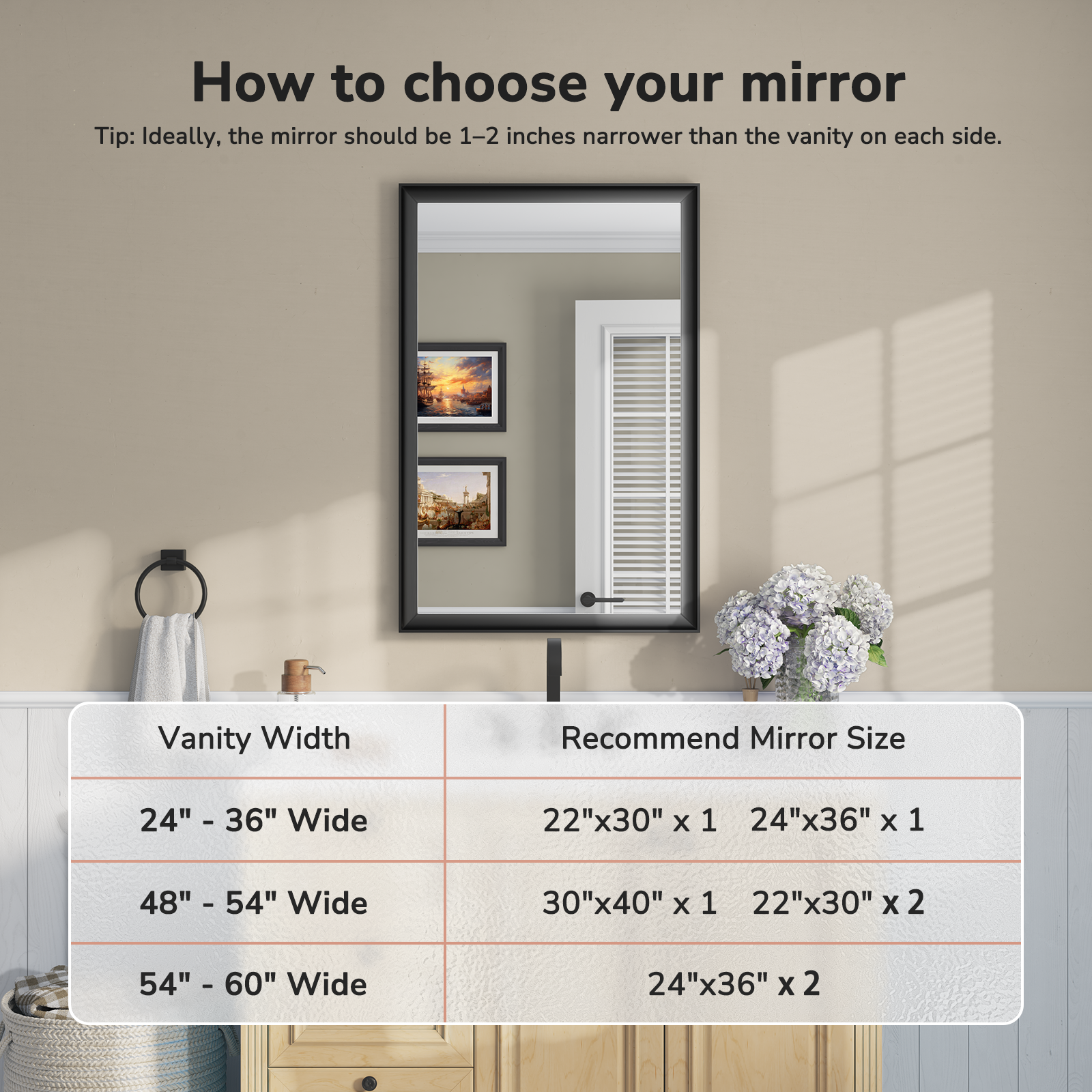 USHOWER Curva Mirror, Rectangular Black Metal Framed Mirror, 24'' x 36''