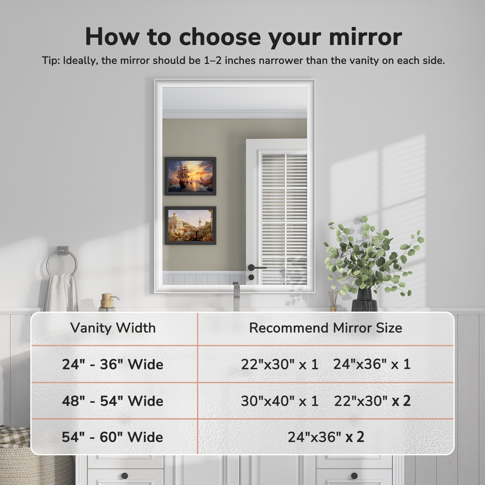 USHOWER Curva Mirror, Rectangular White Metal Framed Mirror, 30'' x 40''
