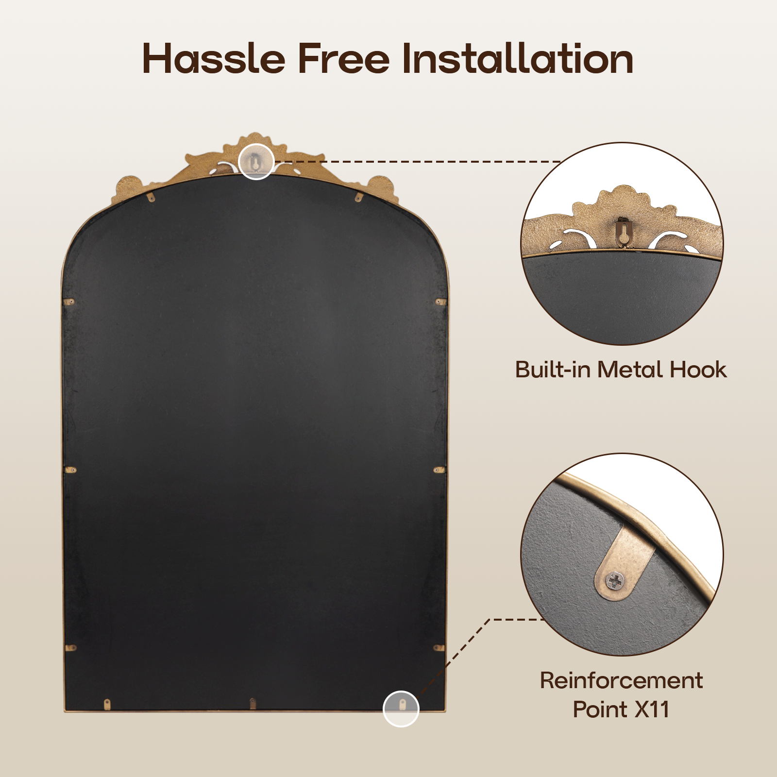 USHOWER Retra Series – 24'' x 36'' Gold Vintage Mirror