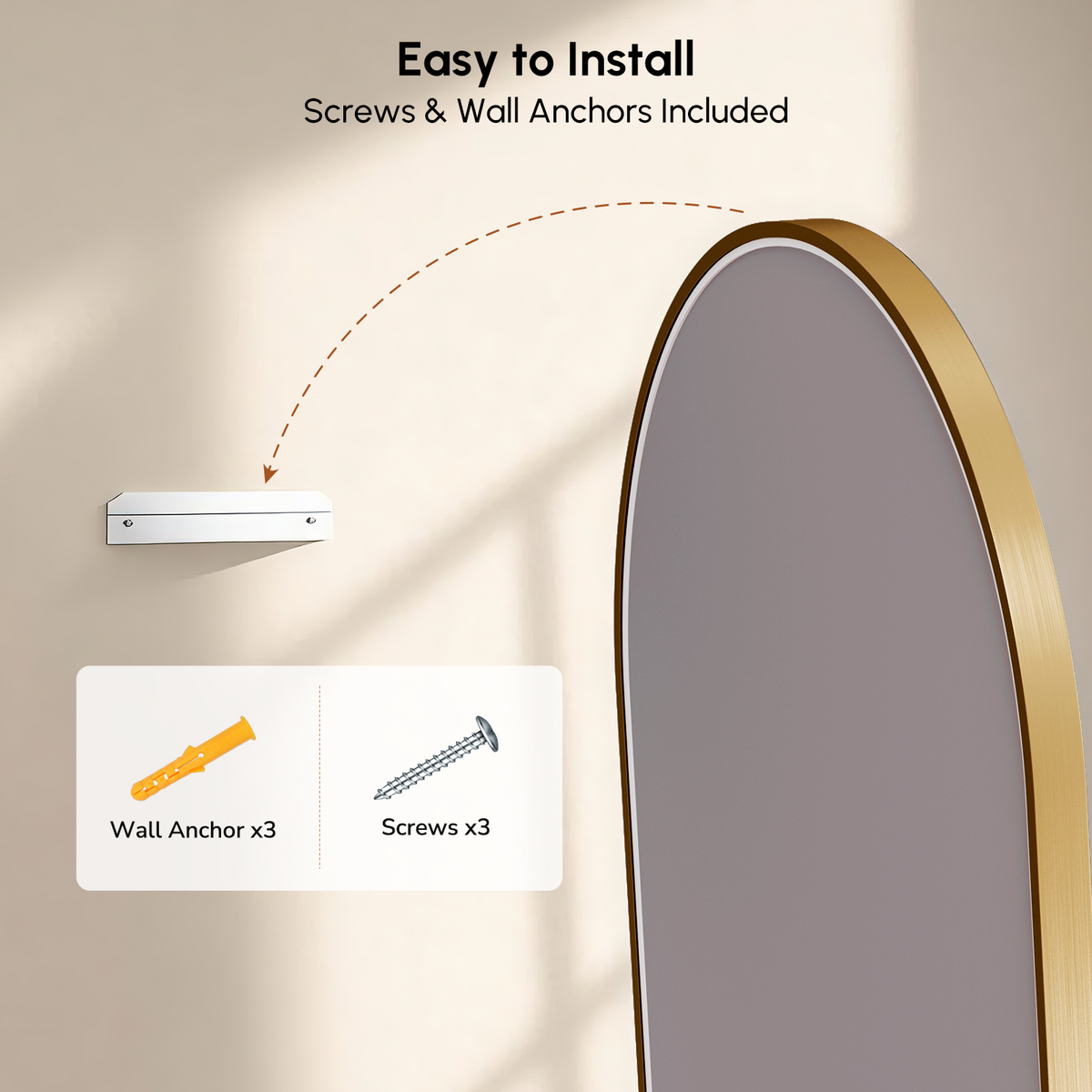 USHOWER Curva Brushed Gold Oval Mirror 24x36 Inch, Oval Bathroom Mirror