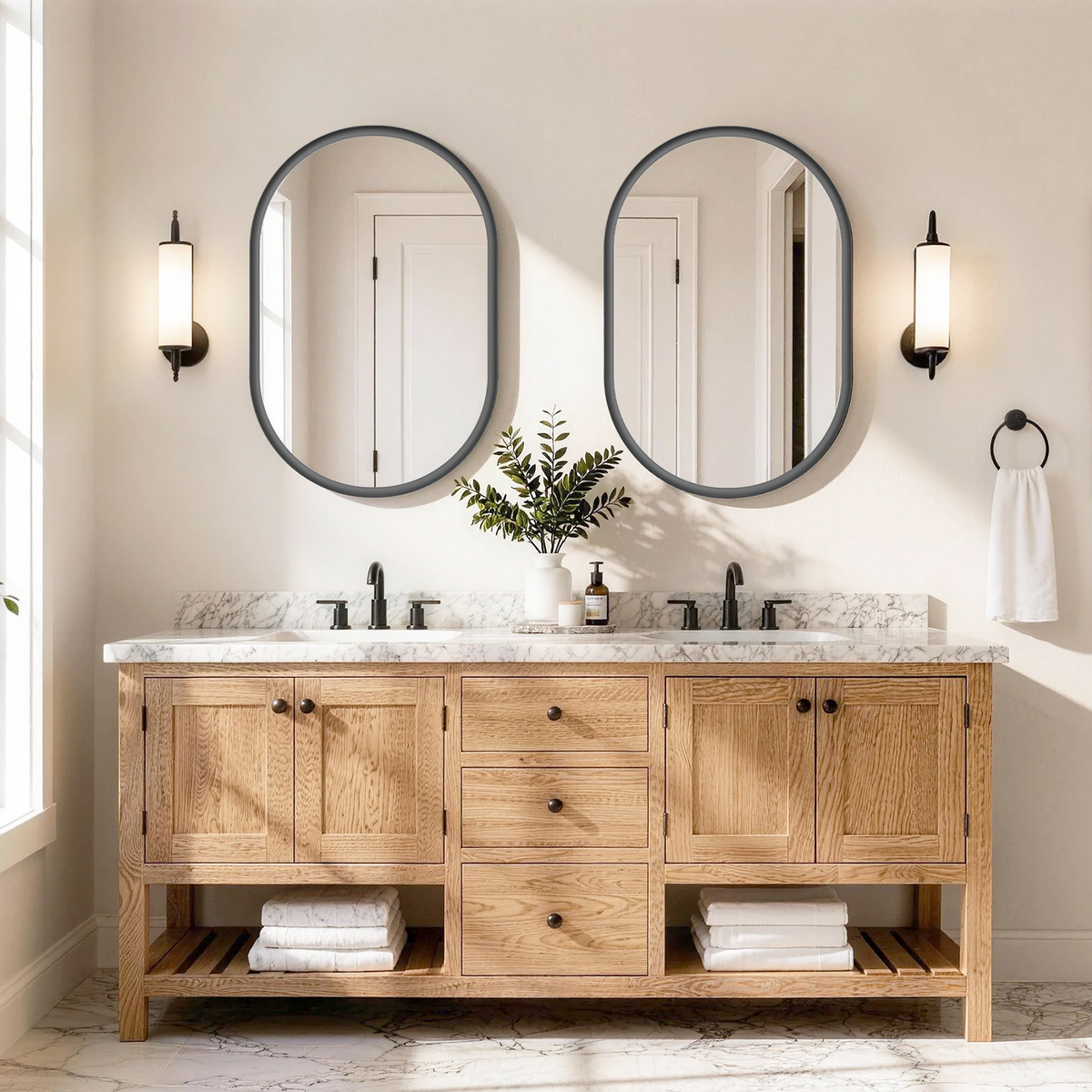 USHOWER Curva Black Oval Mirror 24x36 Inch, Oval Bathroom Mirror