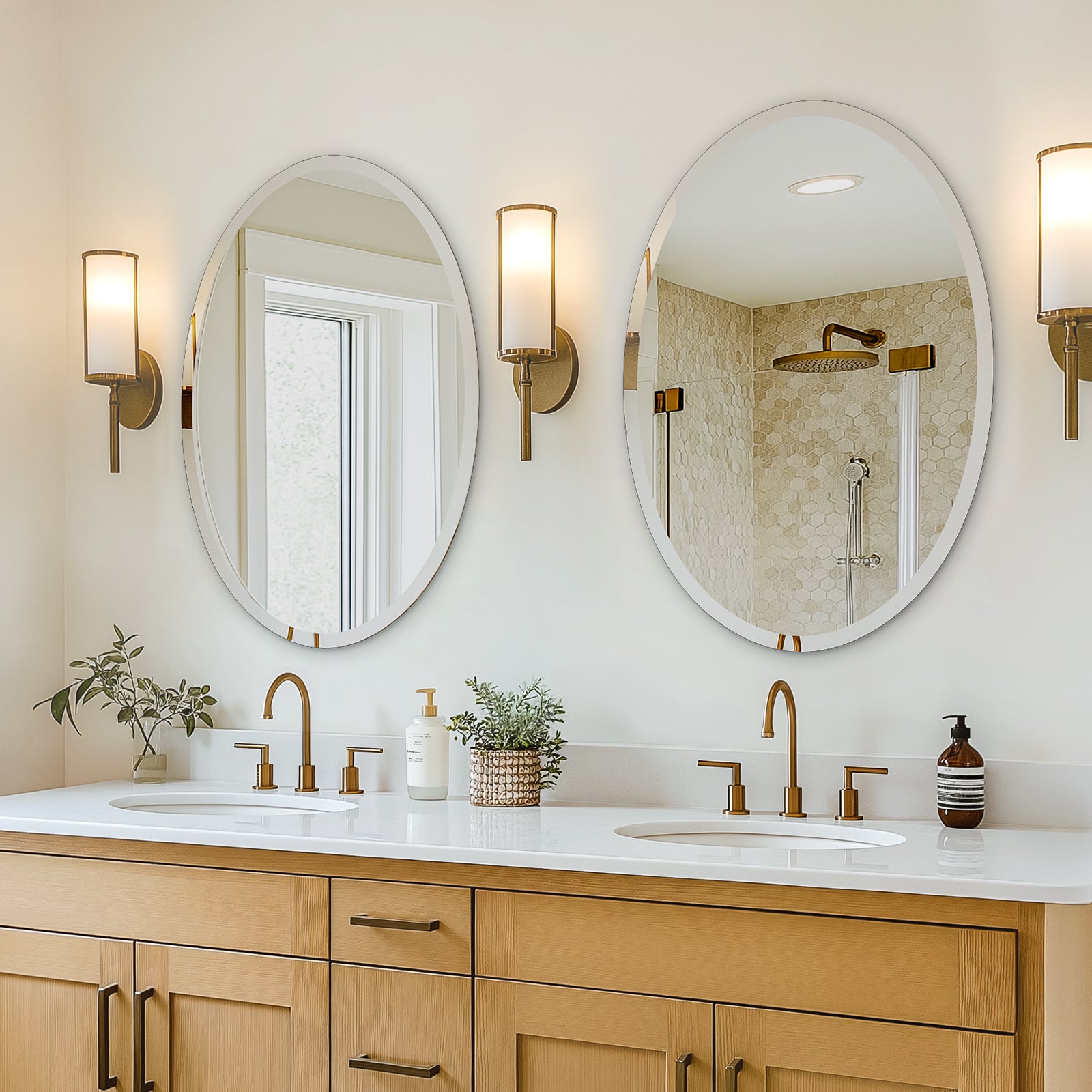 USHOWER Kadra Series – 24'' x 36'' Frameless Oval Bathroom Mirror
