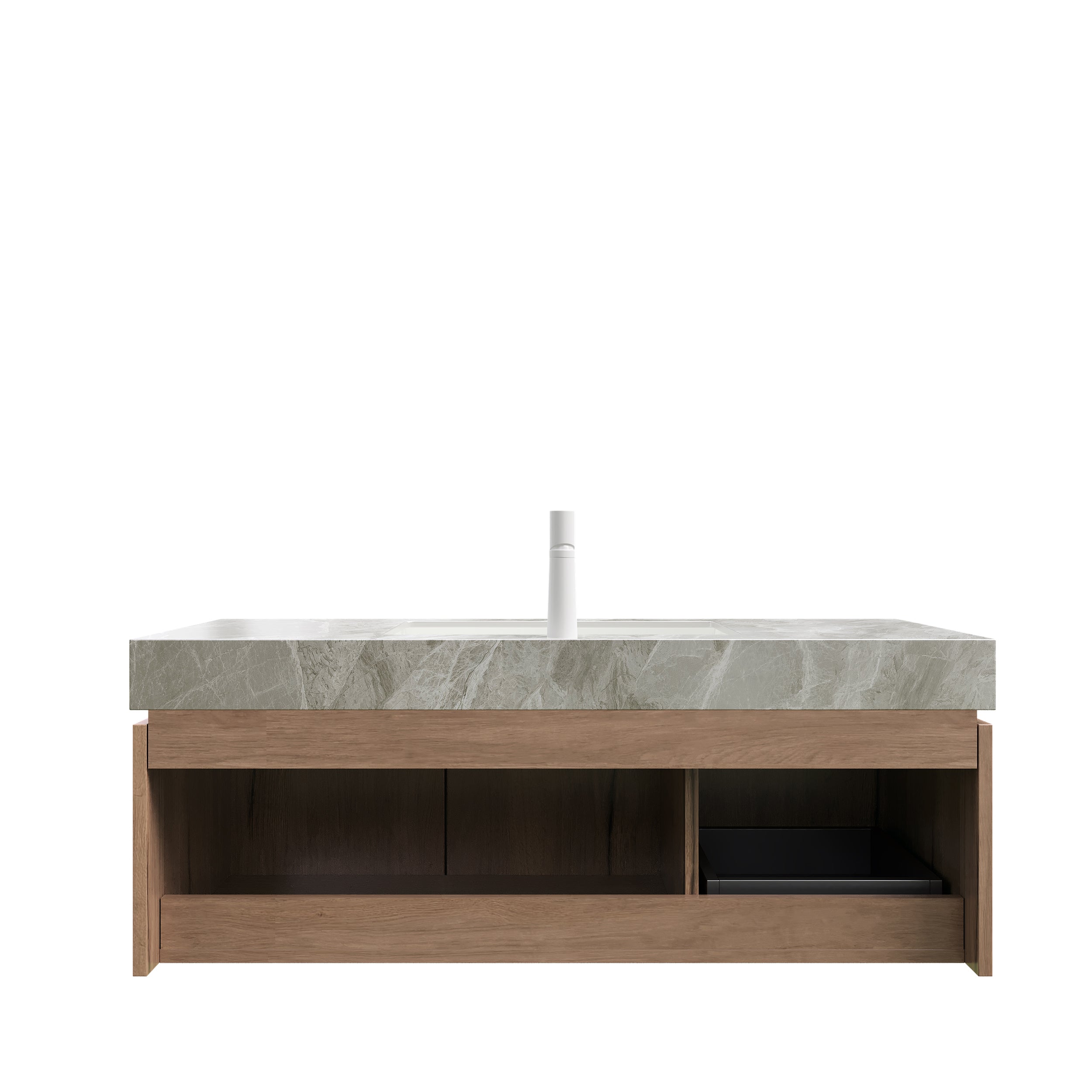 MURI 48" Wall-Mounted Bathroom Vanity with Light Gray Sintered Stone Top & Ceramic Sink, Floating Cabinet with Drawer and Door, Natural Oak Woodgrain, Pre-Assembled