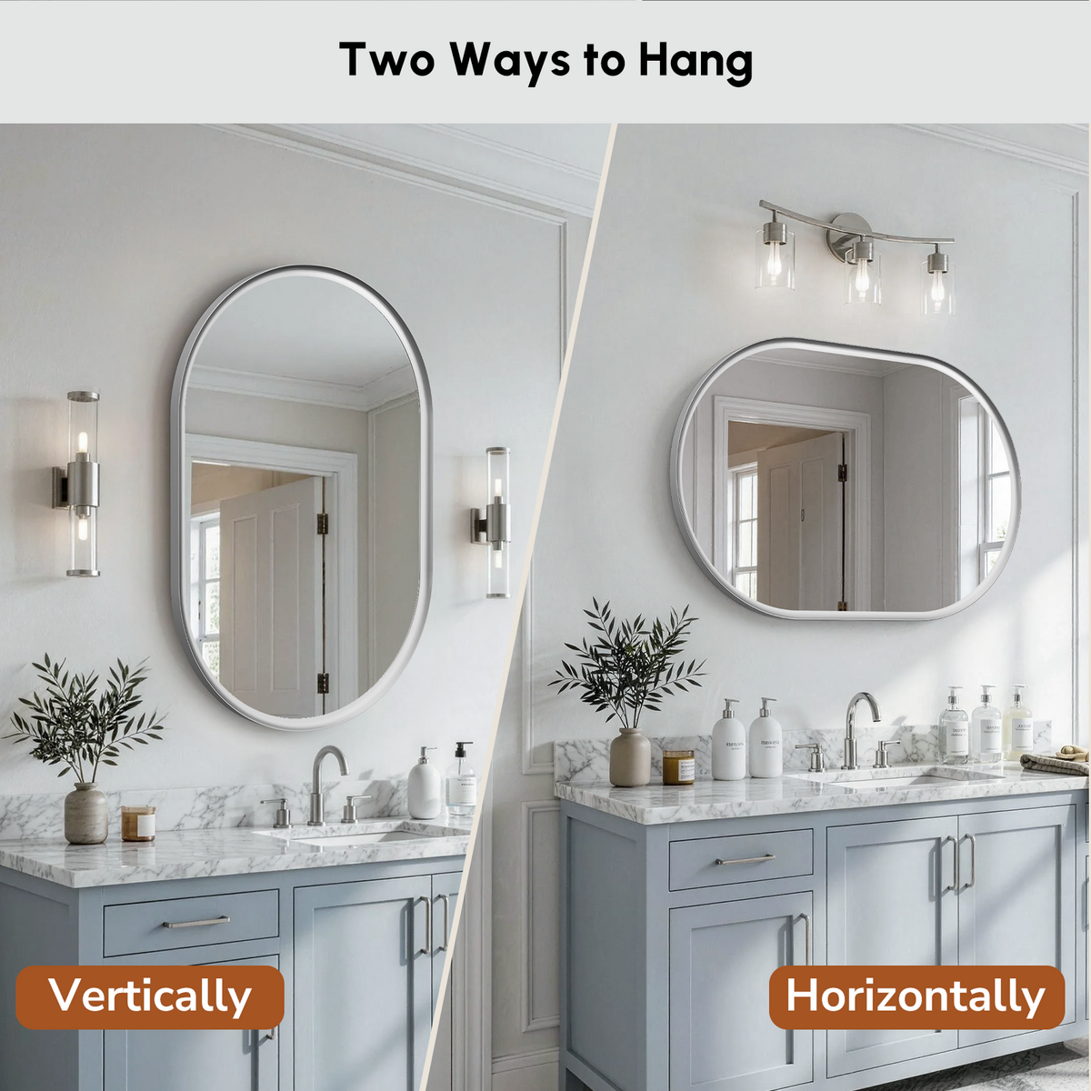 USHOWER Curva Brushed Nickel Oval Mirror 24x36 Inch, Oval Bathroom Mirror