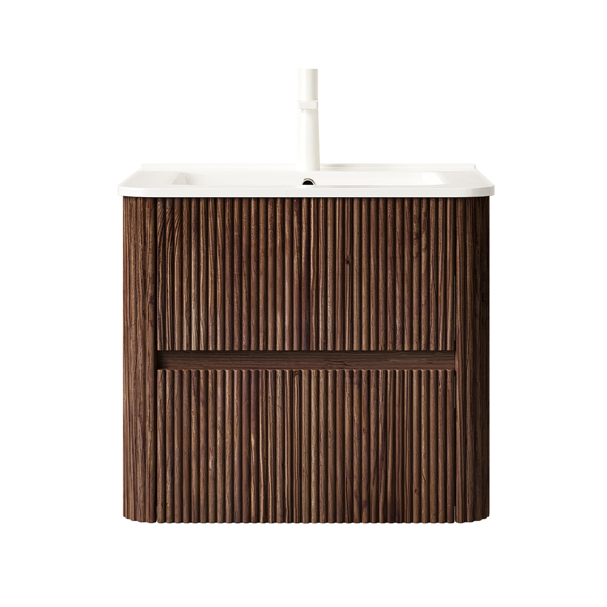 NOOR 24" Bathroom Vanity with Sink, Wall-Mounted Floating Plywood Bathroom Storage Cabinet with 2 Drawers, White Ceramic Basin, NO Faucet, Pre-assembled, Retro Walnut Woodgrain Color