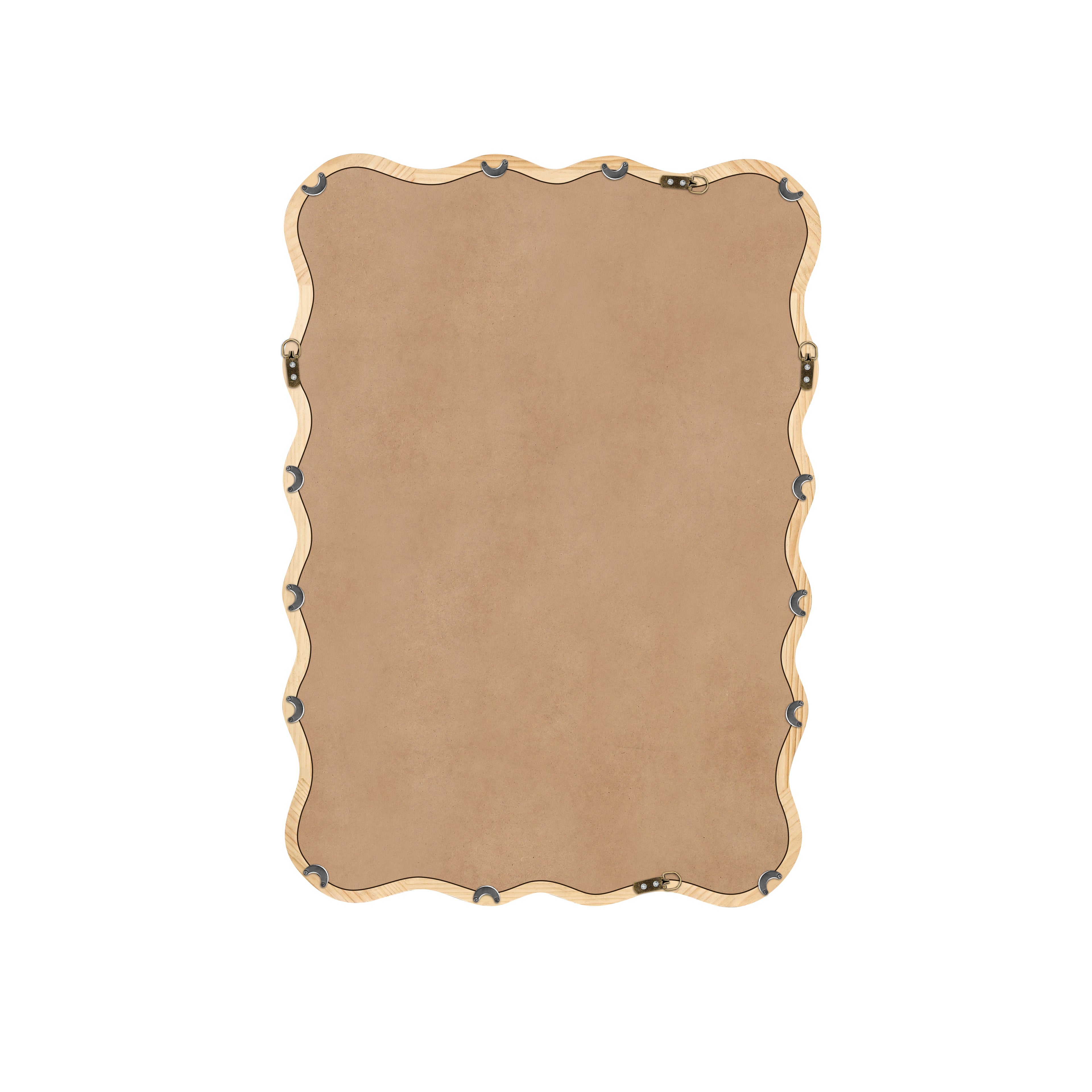 Wavy Rectangular Natural Wood Beige Wall Mirror, Solid Wood, 28'' x 39.8''