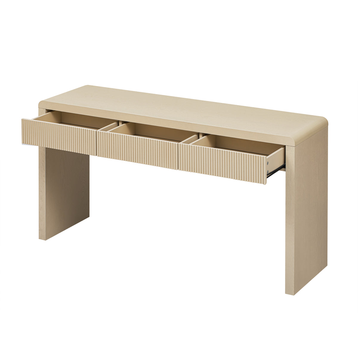 TREXM Rustic Fluted Console Table with 3 Drawers, Solid Wood Veneer Entryway Sofa Table with Natural Wood Grain, Apricot