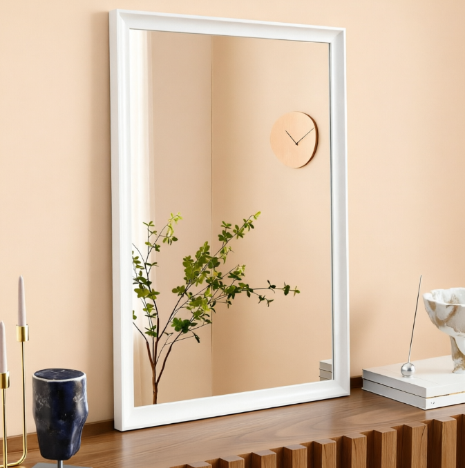 USHOWER Curva Mirror, Rectangular White Metal Framed Mirror, 24'' x 36''