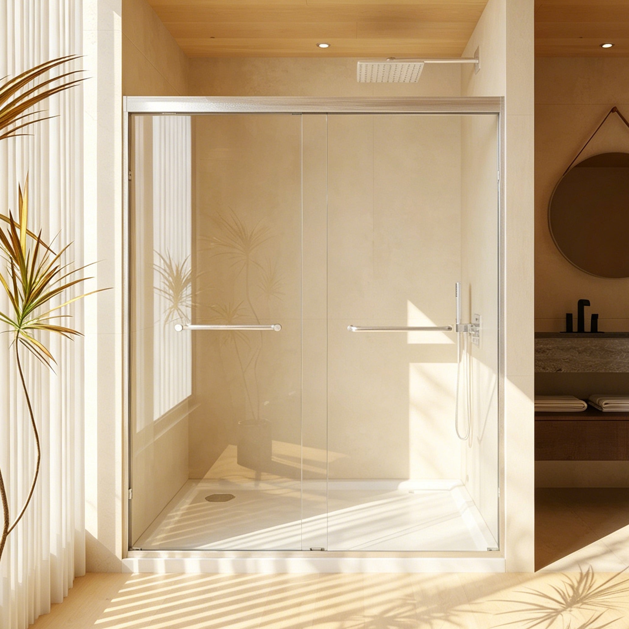 Modern 56-60" Double Sliding Shower Door with 6mm Tempered Glass, Aluminum Frame, Brushed Nickel Stainless Steel Handle & 72" Bathroom Shower Enclosure