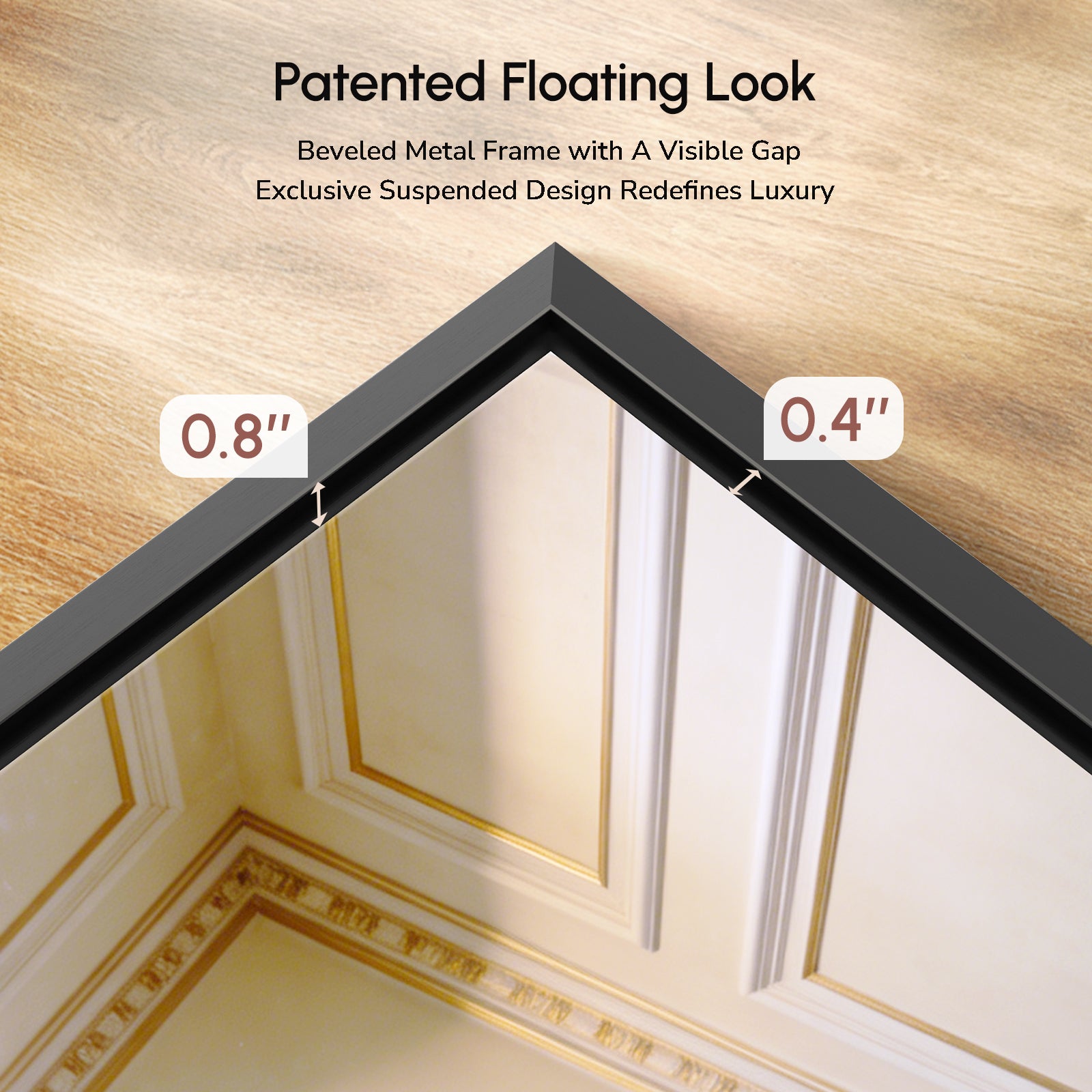 USHOWER Floating Mirror, 24''x36'' Black Beveled Mirror for Wall