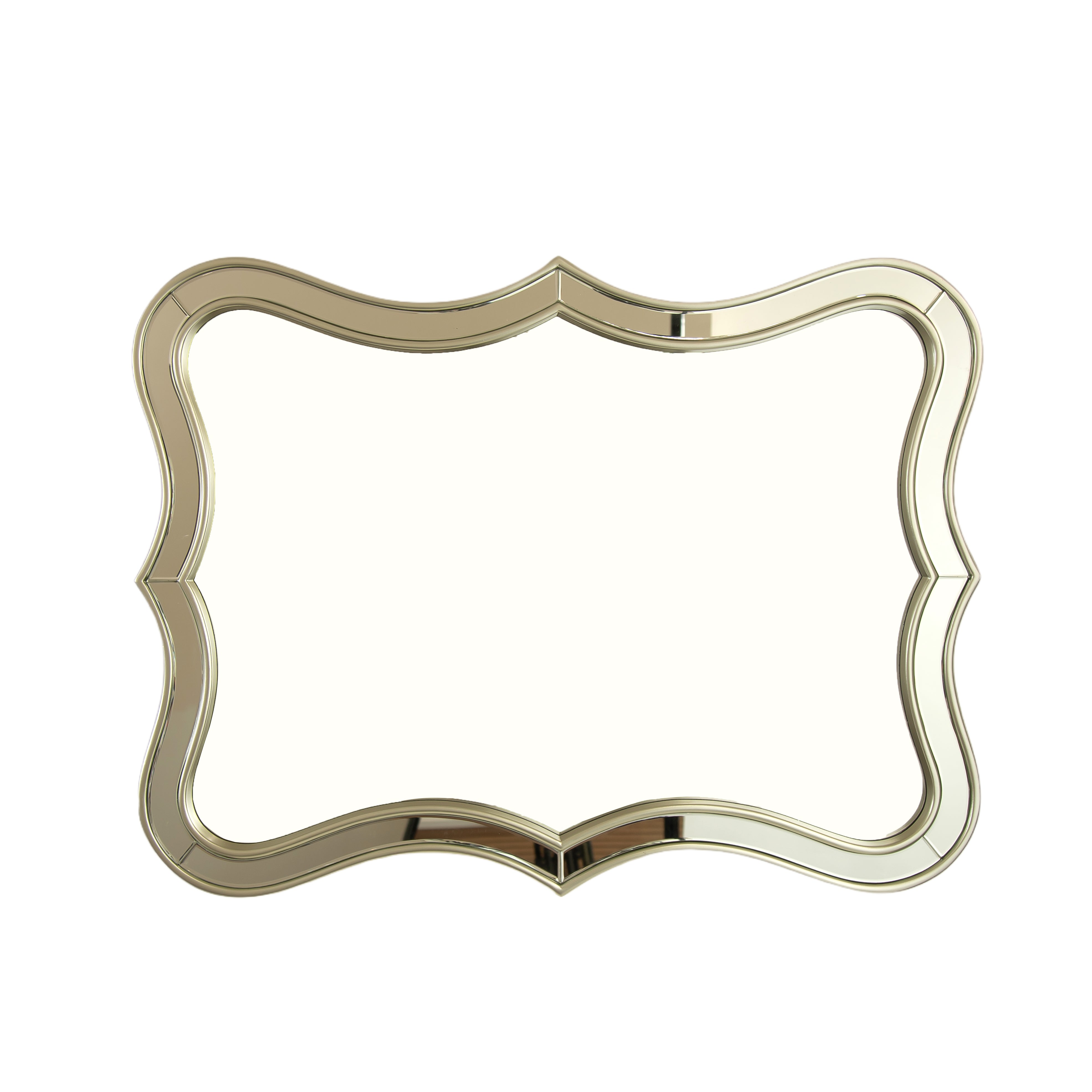 Fleuron Wave-Shaped Decorative Mirror with Champagne Silver Frame, 31'' x 24''