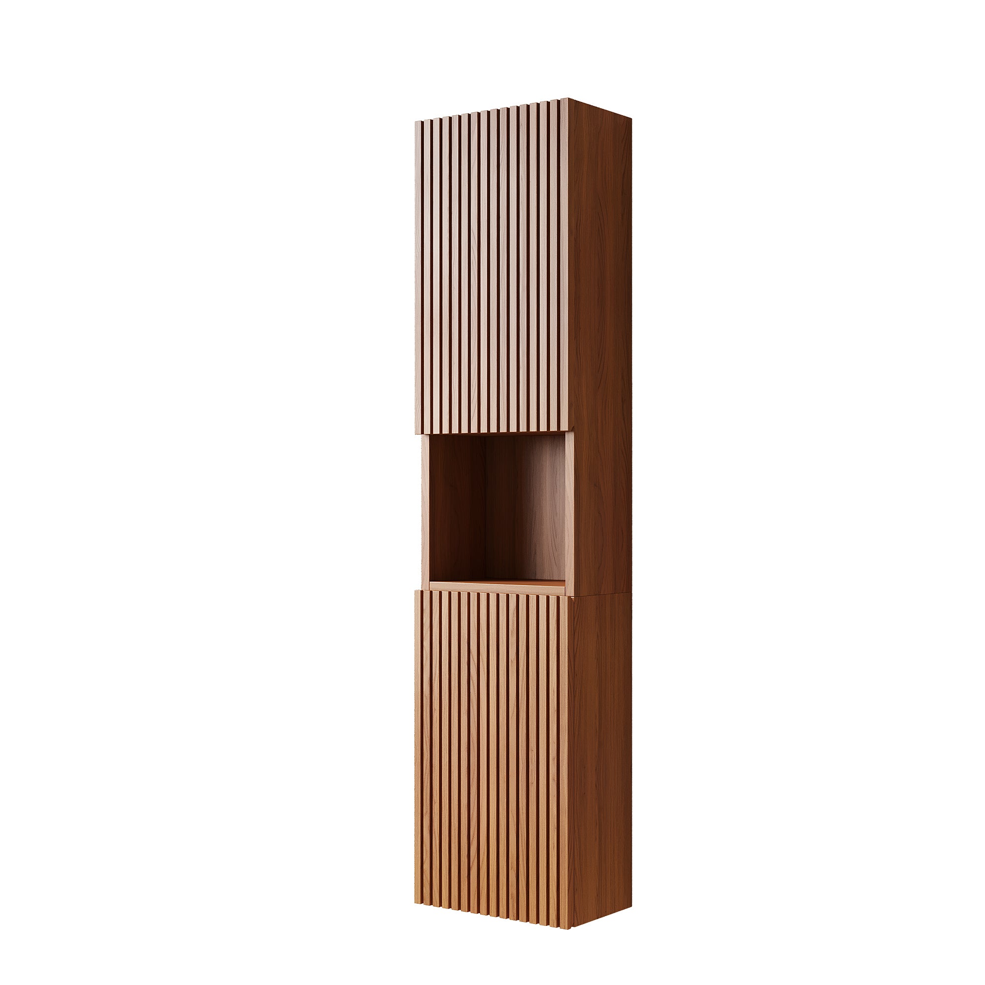 MITCH 59" Tall Bathroom Wall Mounted Cabinet, Narrow Storage Cabinet with Doors and Shelves, Suitable for Small Spaces, Applicable to Bathroom, Living Rooms and Laundry, Brown Oak Woodgrain Color
