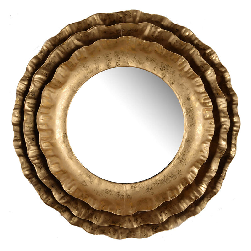 16 Inch Round Wall Mirror with Gold Metal Frame, Mid-Century Modern Flower Accent Mirror for Living Room, Entryway, Mantel & Office
