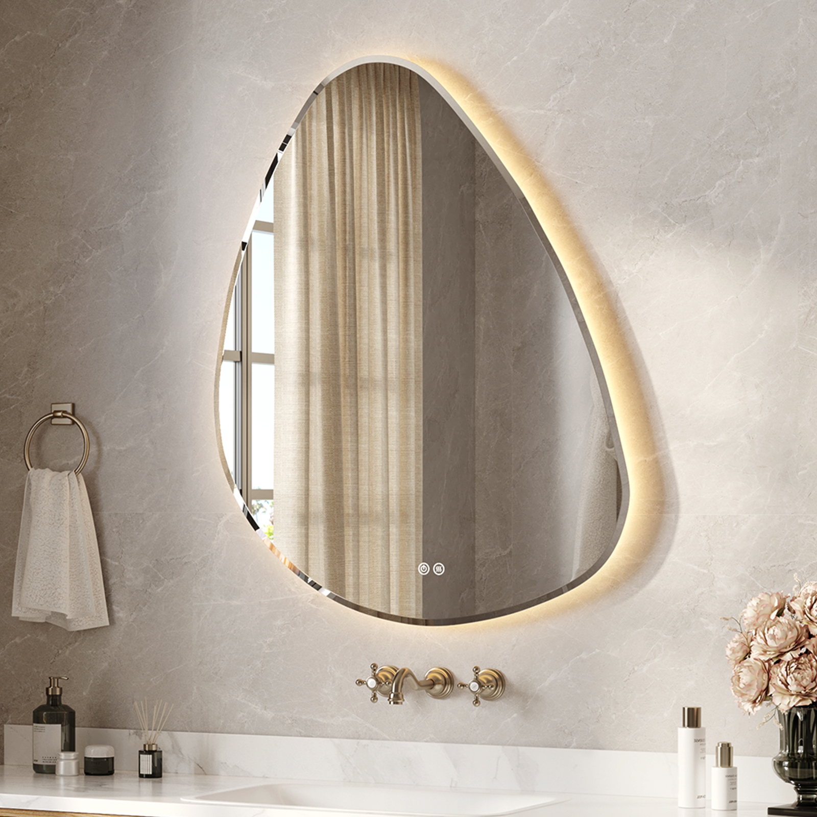 USHOWER Klara Series – Irregular Shaped LED Bathroom Mirror 38'' x 48''