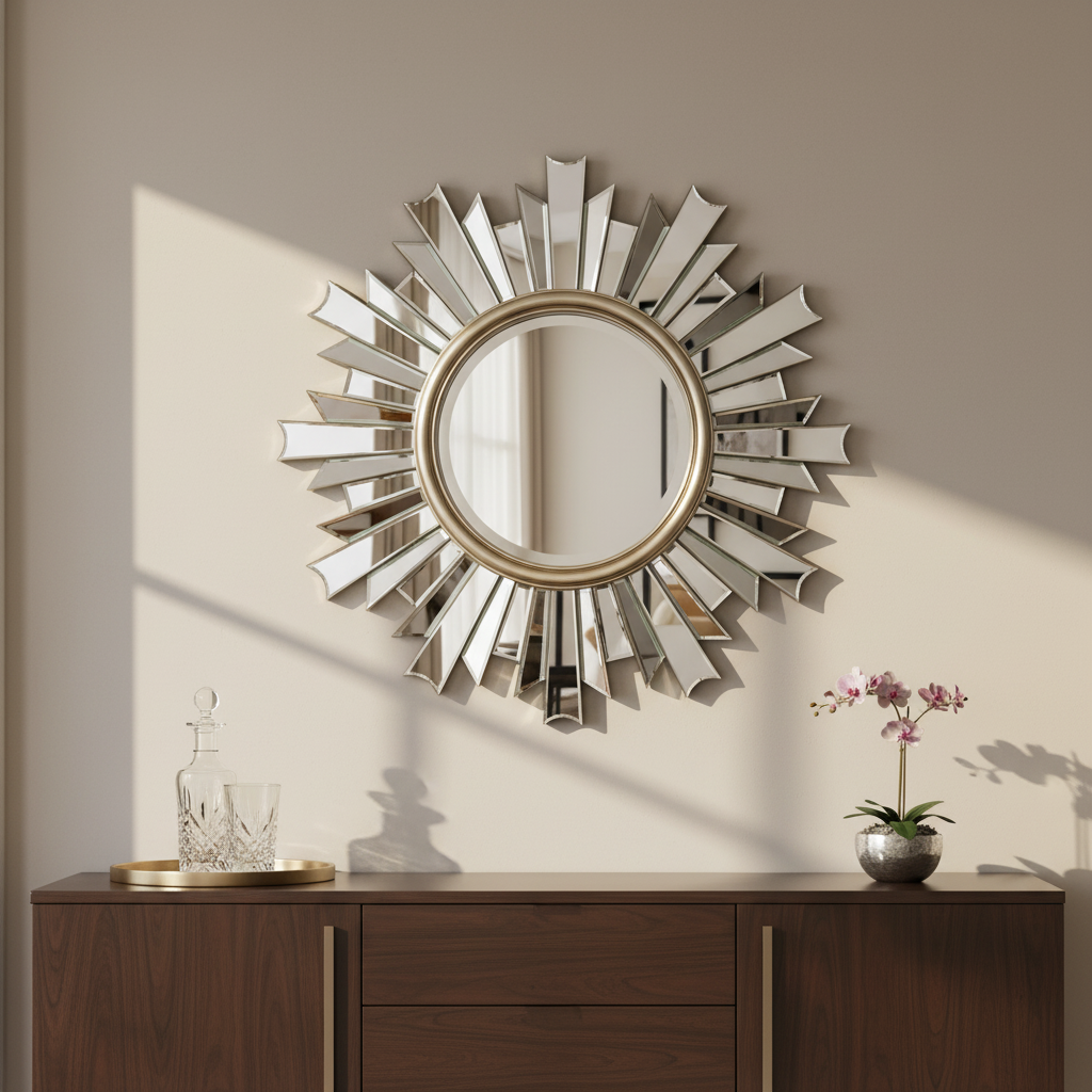 HenGis Sunburst-Shaped Decorative Mirror, 24.8'' Diameter