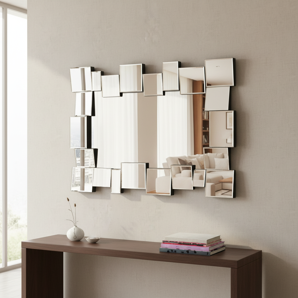 Reage Geometric Square-Spliced Decorative Mirror, 39'' x 29''