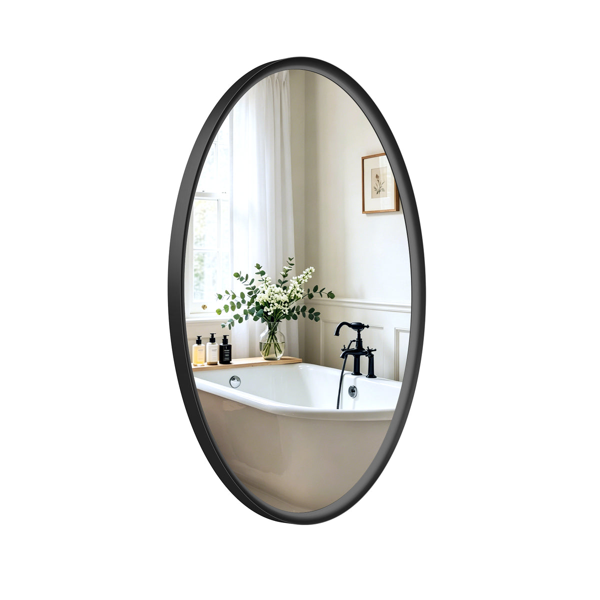 USHOWER Curva Black Oval Bathroom Mirror, 20x28 Inch Oval Mirror