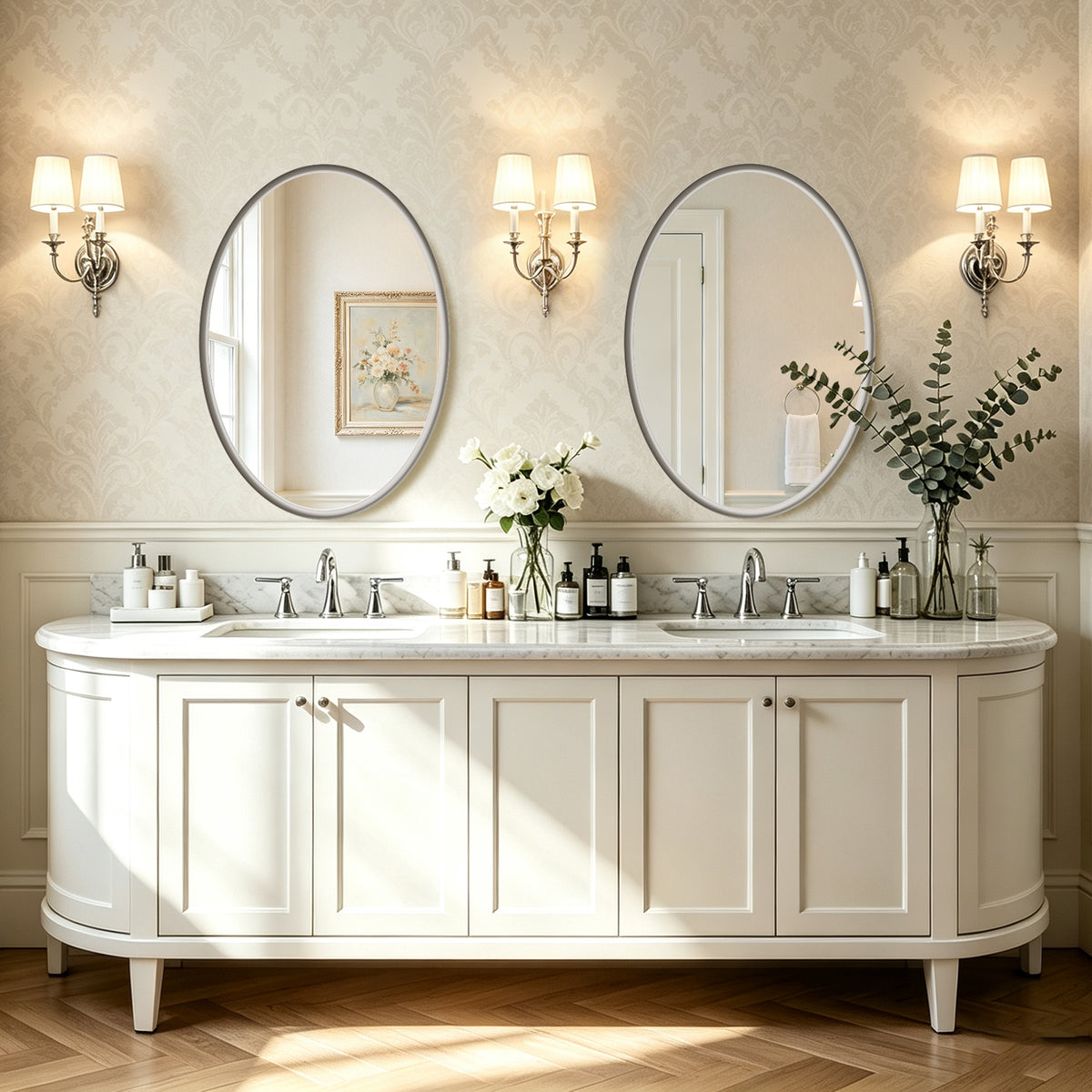USHOWER Curva Brushed Nickel Oval Bathroom Mirror, 20x28 Inch Oval Mirror