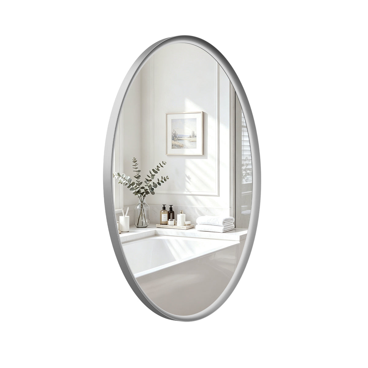 USHOWER Curva Brushed Nickel Oval Bathroom Mirror, 20x28 Inch Oval Mirror